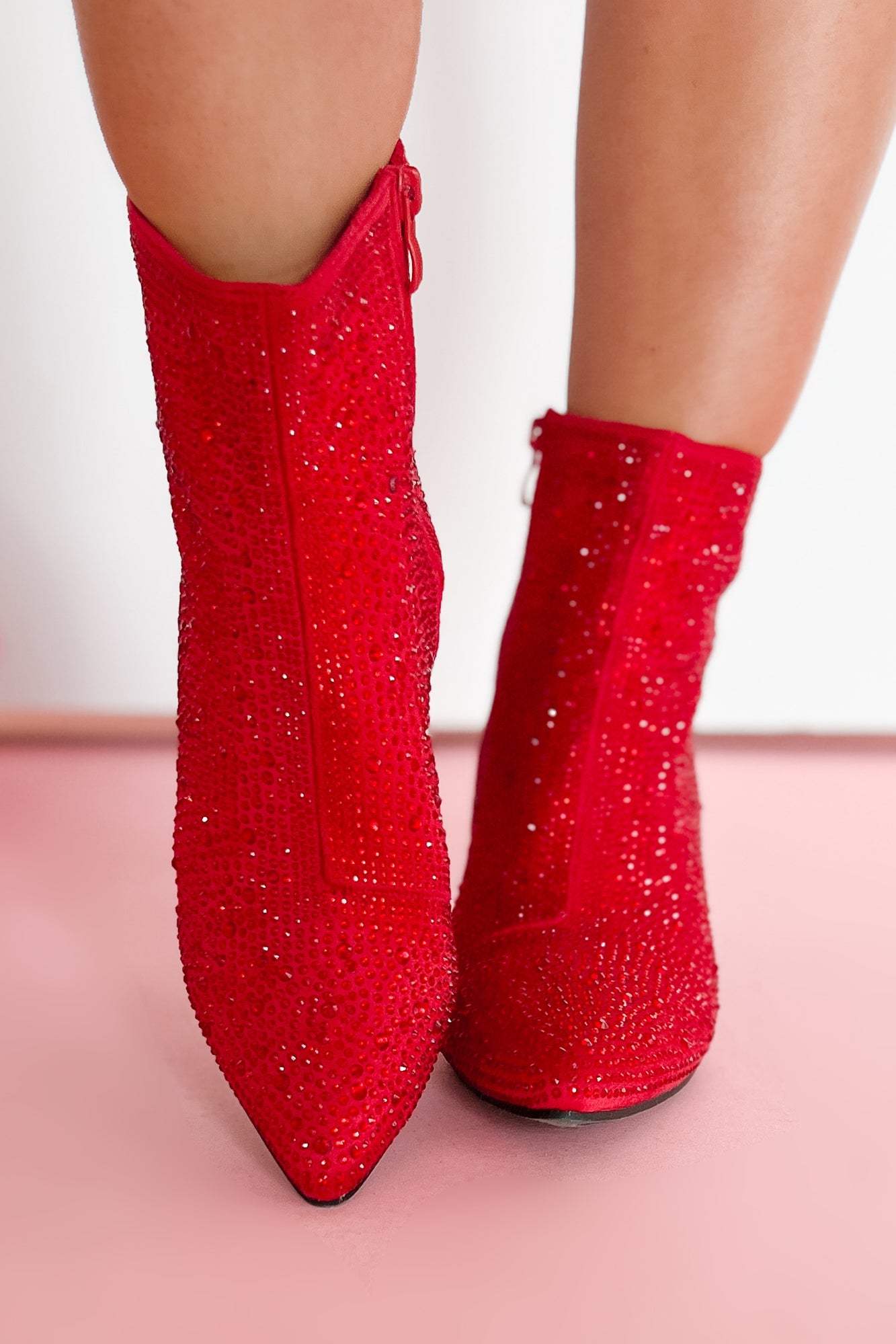 Be Like Dolly Rhinestone Glitter Booties (Red)