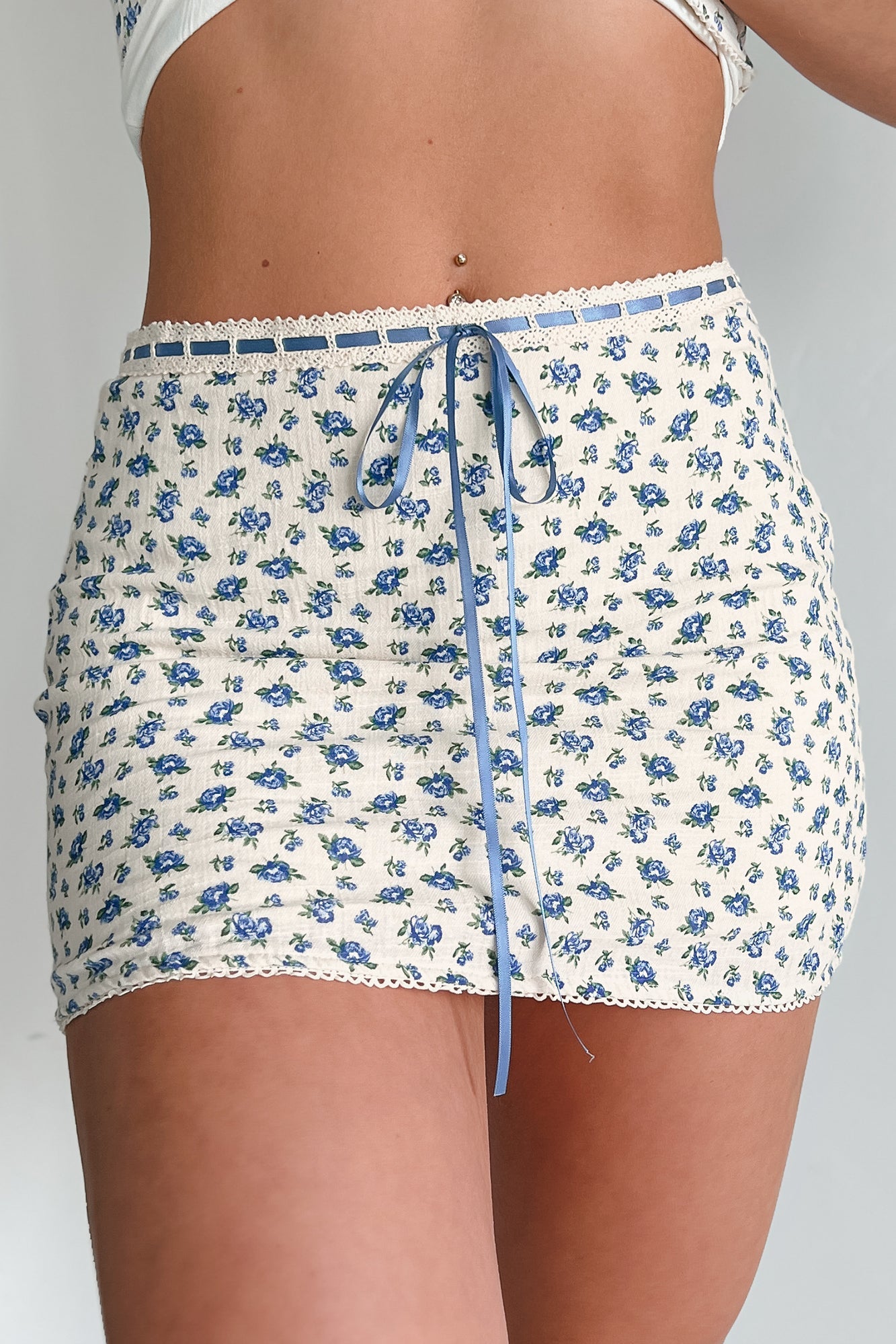 Watch Me Bloom Floral Mini Skirt (Blue)