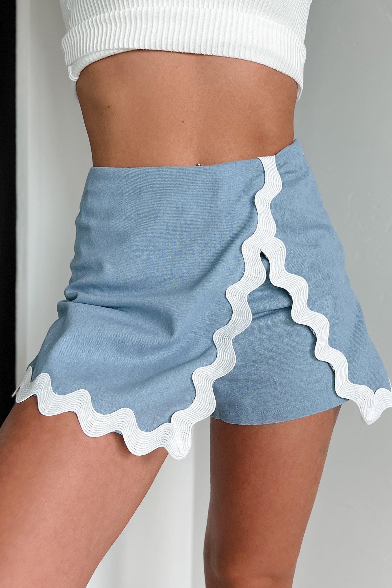 Rewriting My Story Linen Mini Skort (Denim Blue)
