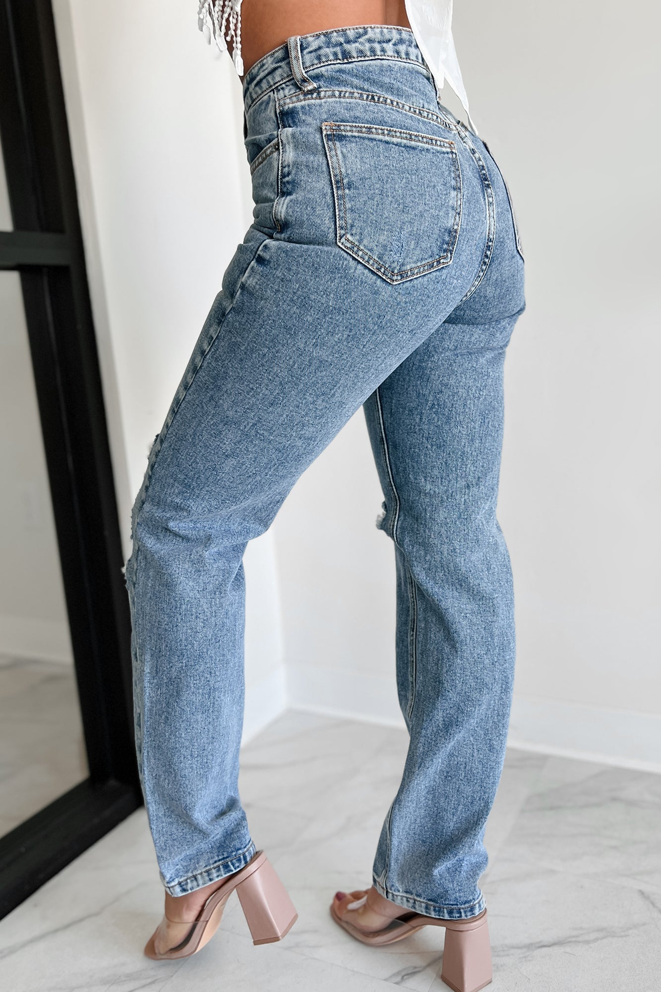 Orson High Rise Distressed Straight Leg Dogma Jeans (Medium Wash)