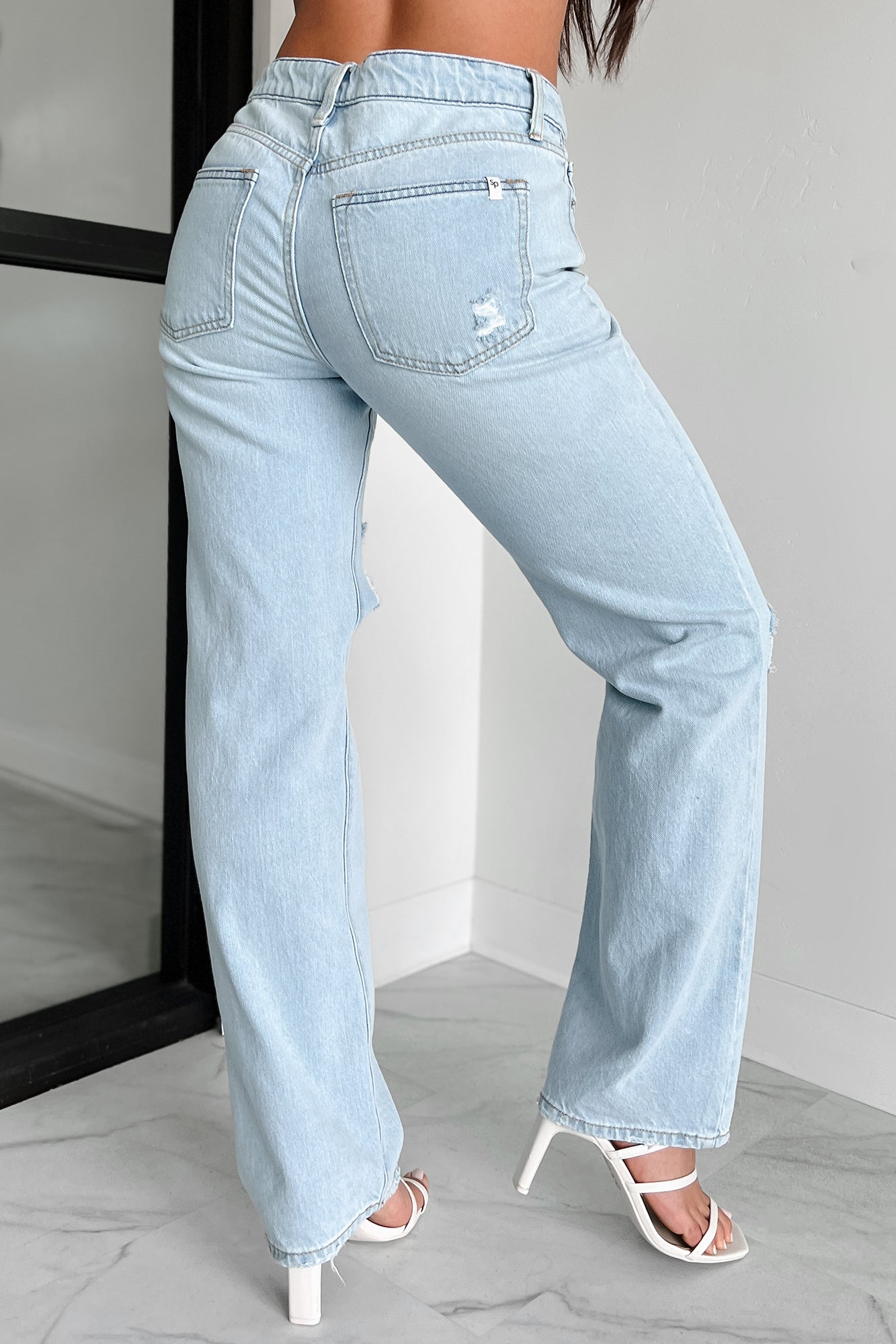 Atticus High Rise Distressed Sneak Peak Straight Leg Jeans (Light)