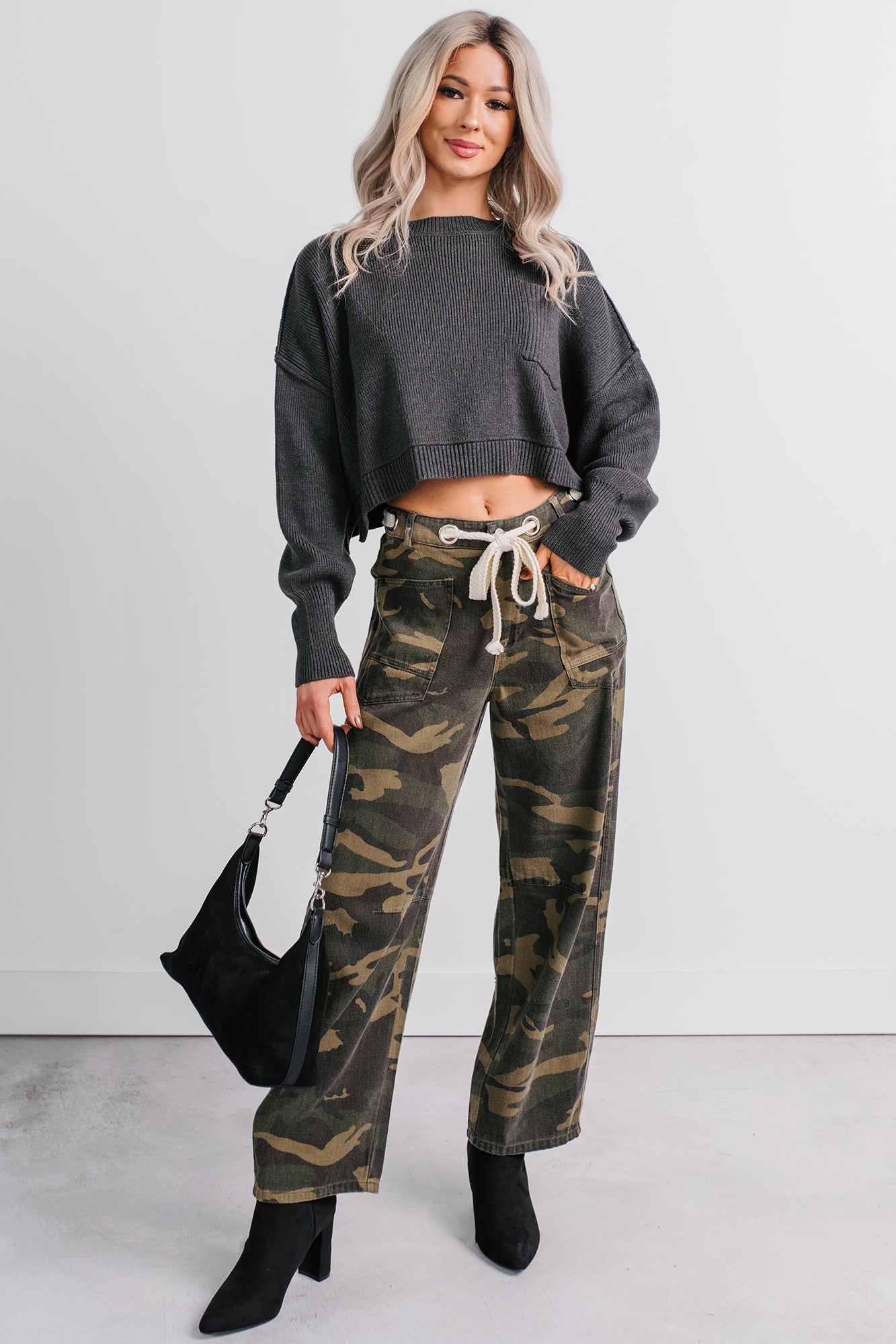 Warm December Ribbed Crop Sweater (Black)