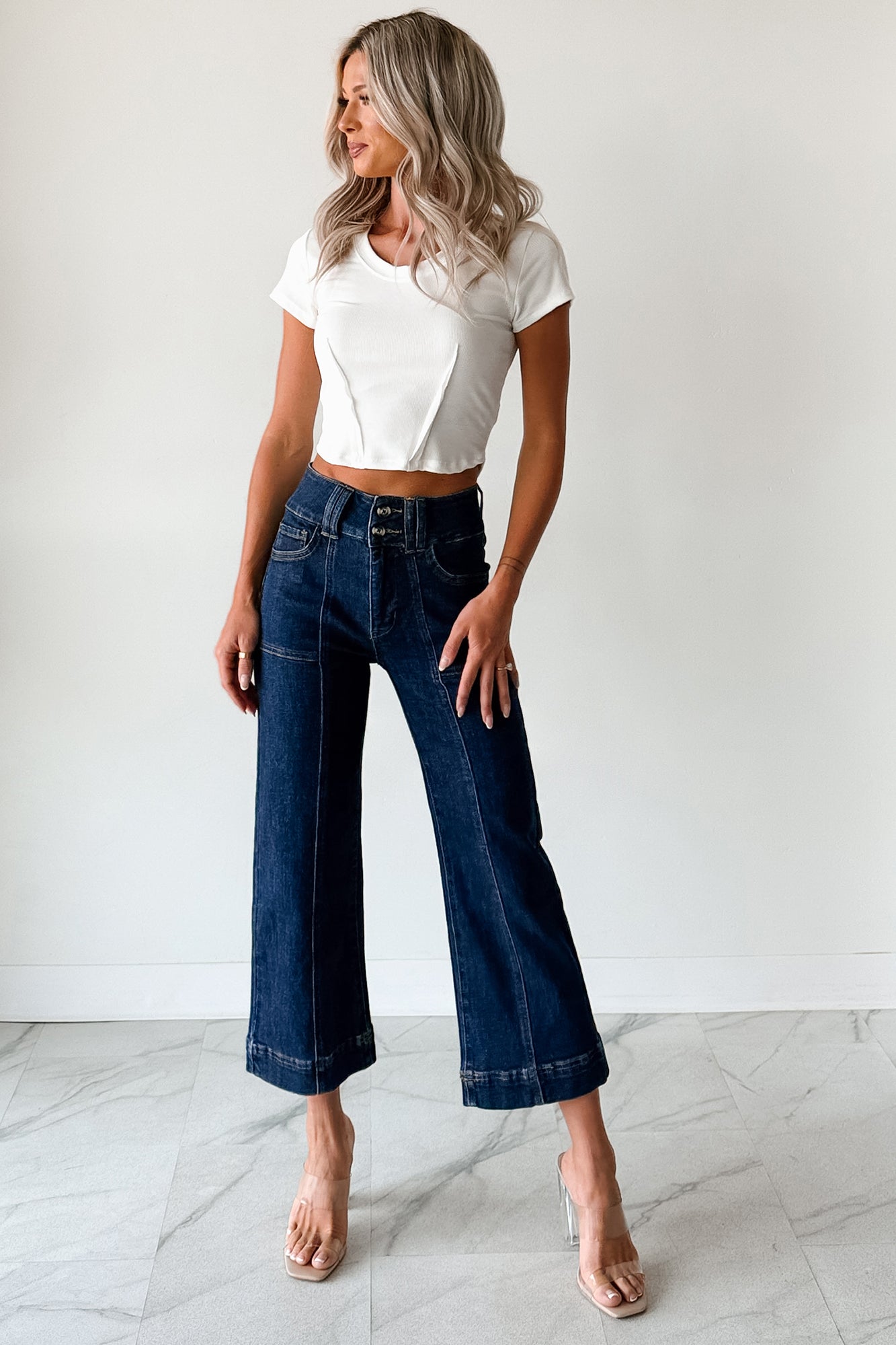 Tatum Wide Leg Mica Denim Crop Jeans (French Navy)