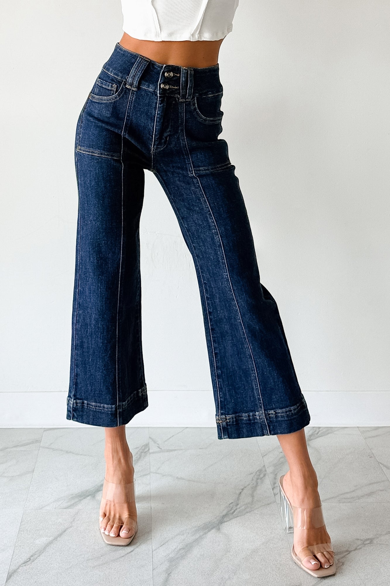 Tatum Wide Leg Mica Denim Crop Jeans (French Navy)