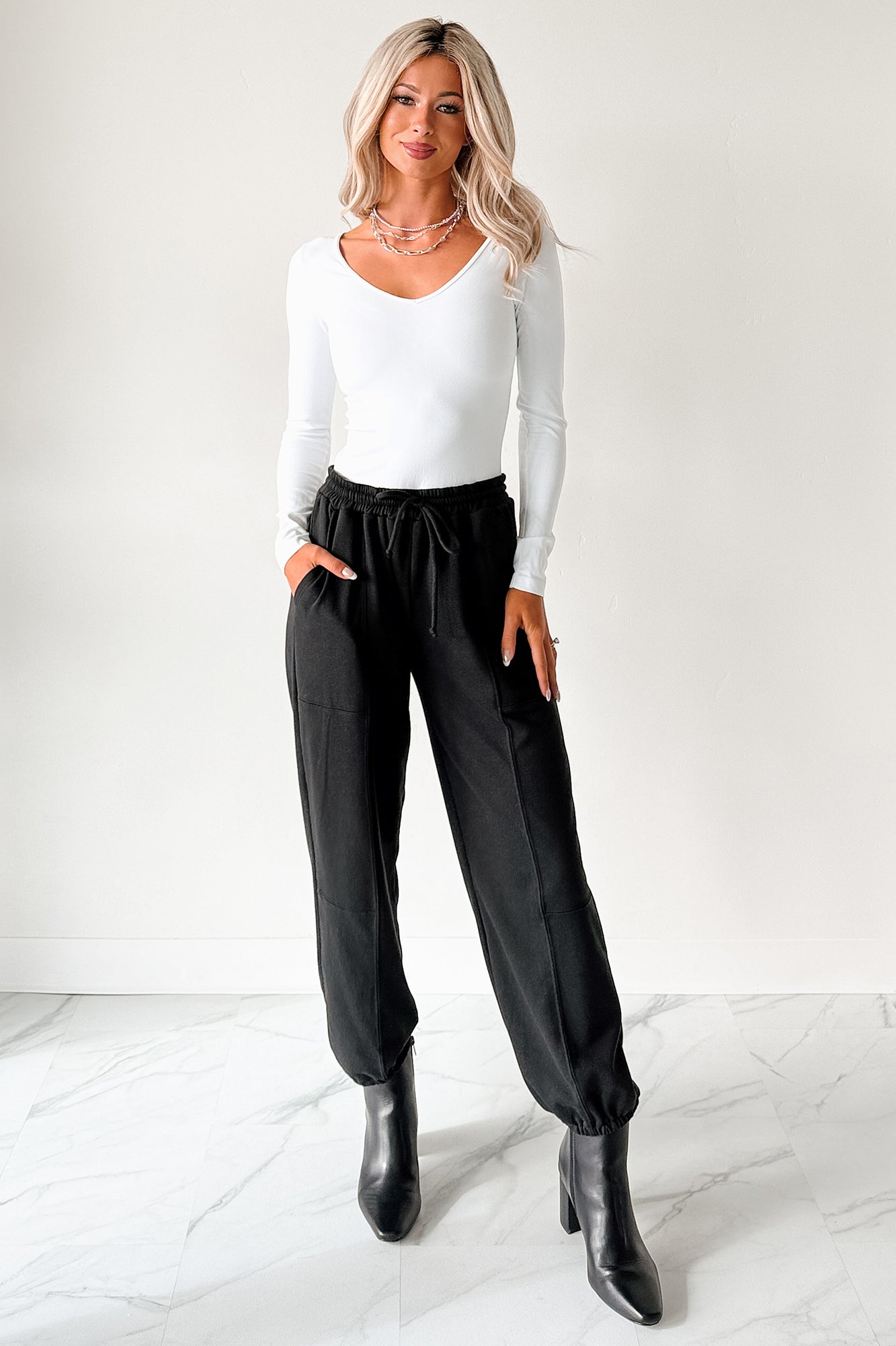Everyday Lovely V Neck Long Sleeve Bodysuit (White)