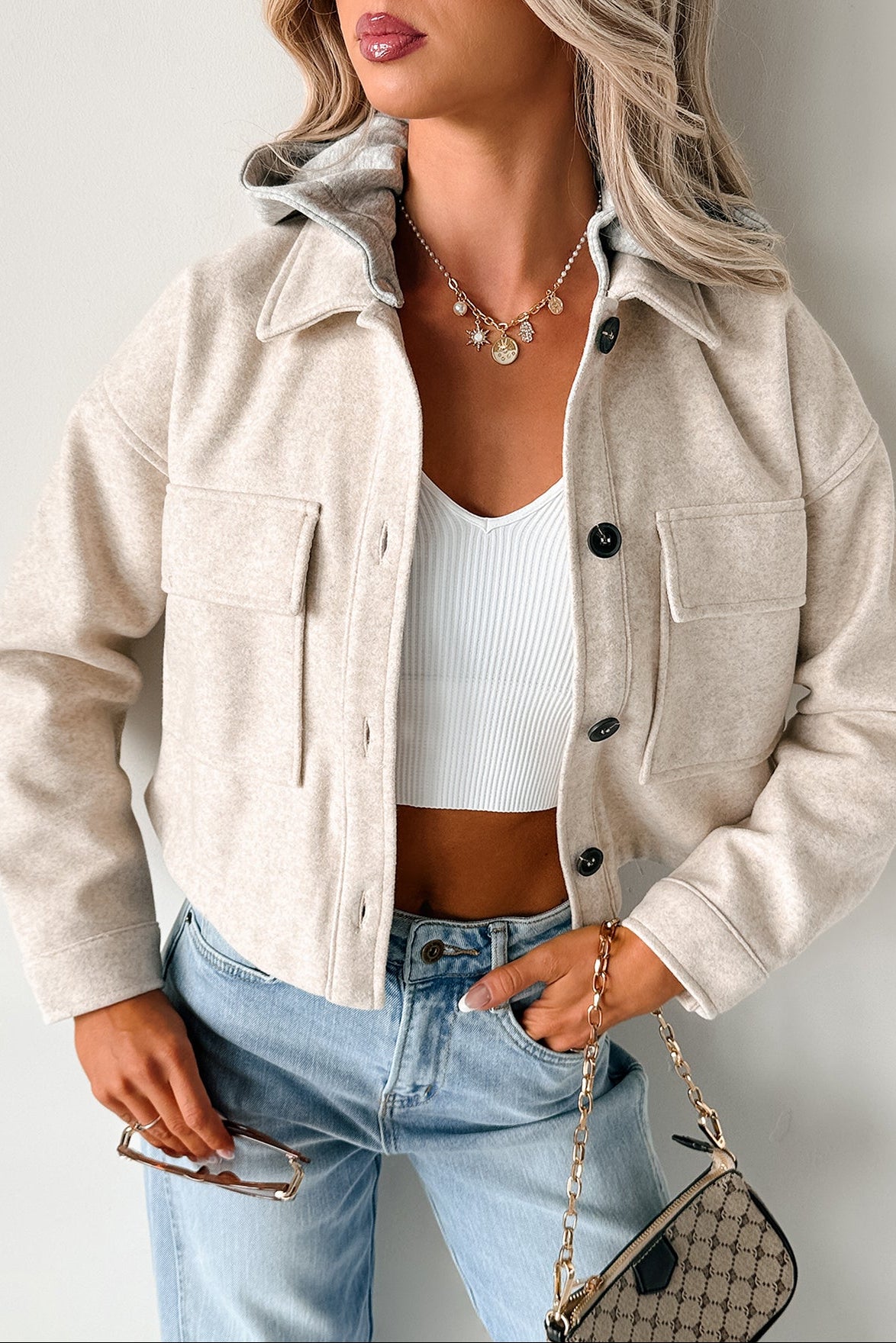 Holding Steady Button-Up Hoodie Jacket (Ivory)