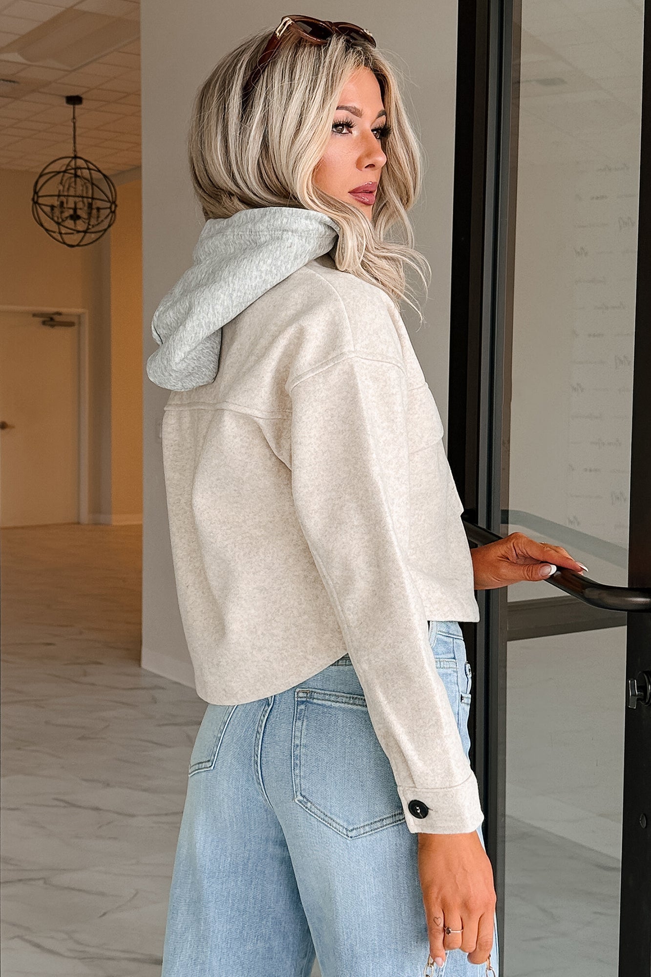 Holding Steady Button-Up Hoodie Jacket (Ivory)