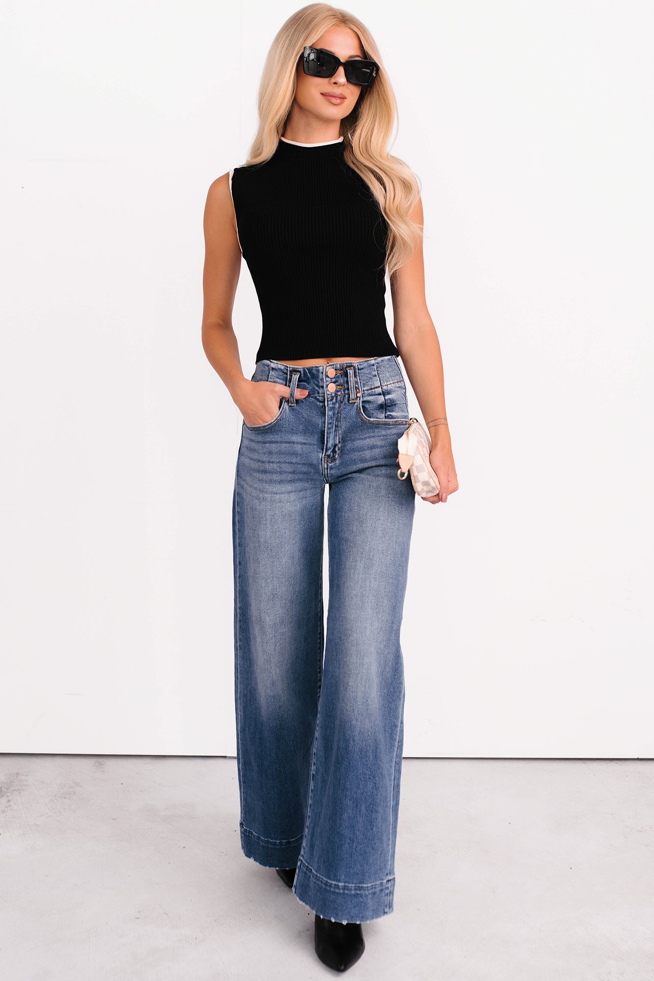 Calla Wide Leg High Rise Risen Jeans (Dark)