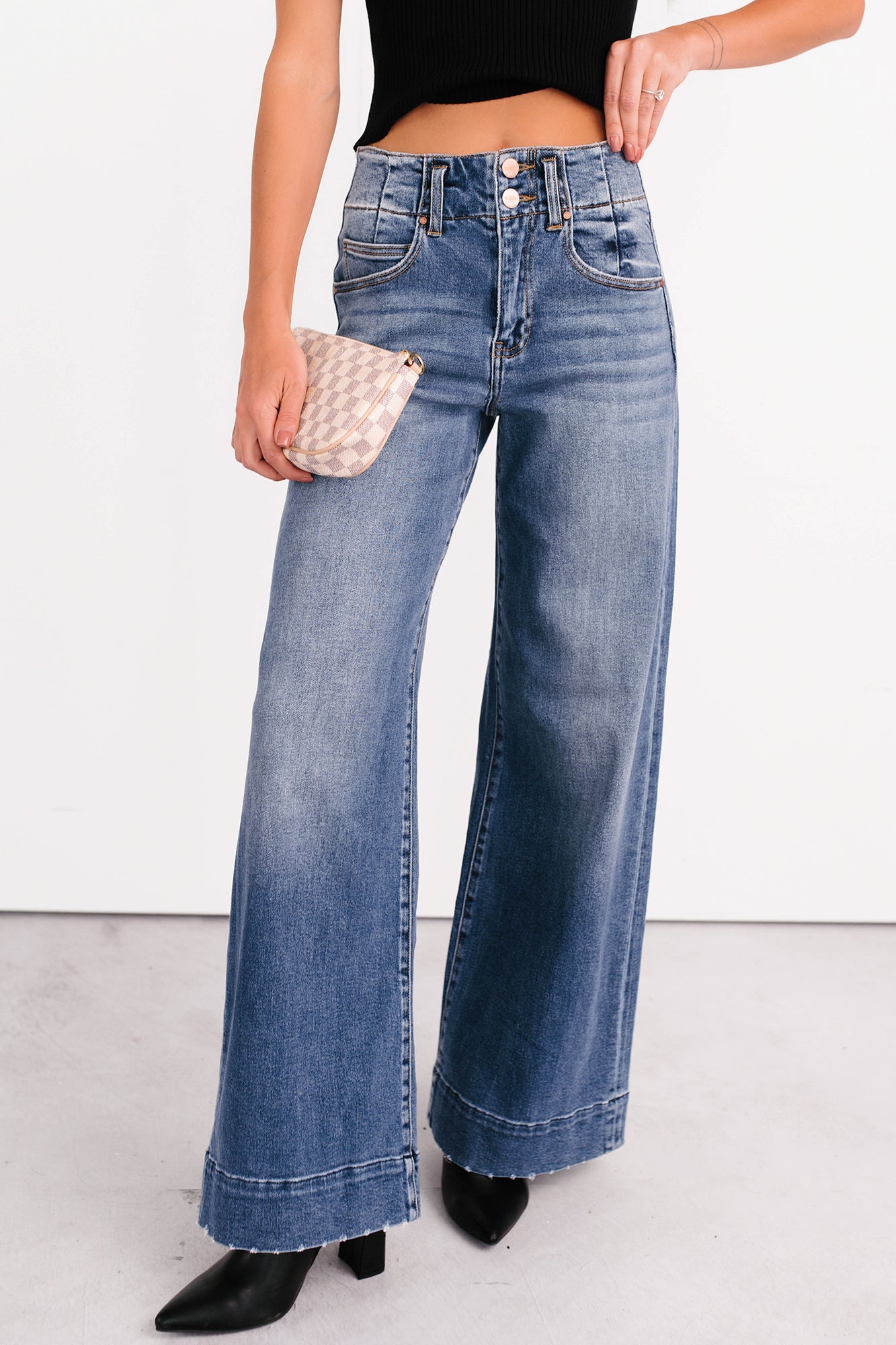 Calla Wide Leg High Rise Risen Jeans (Dark)