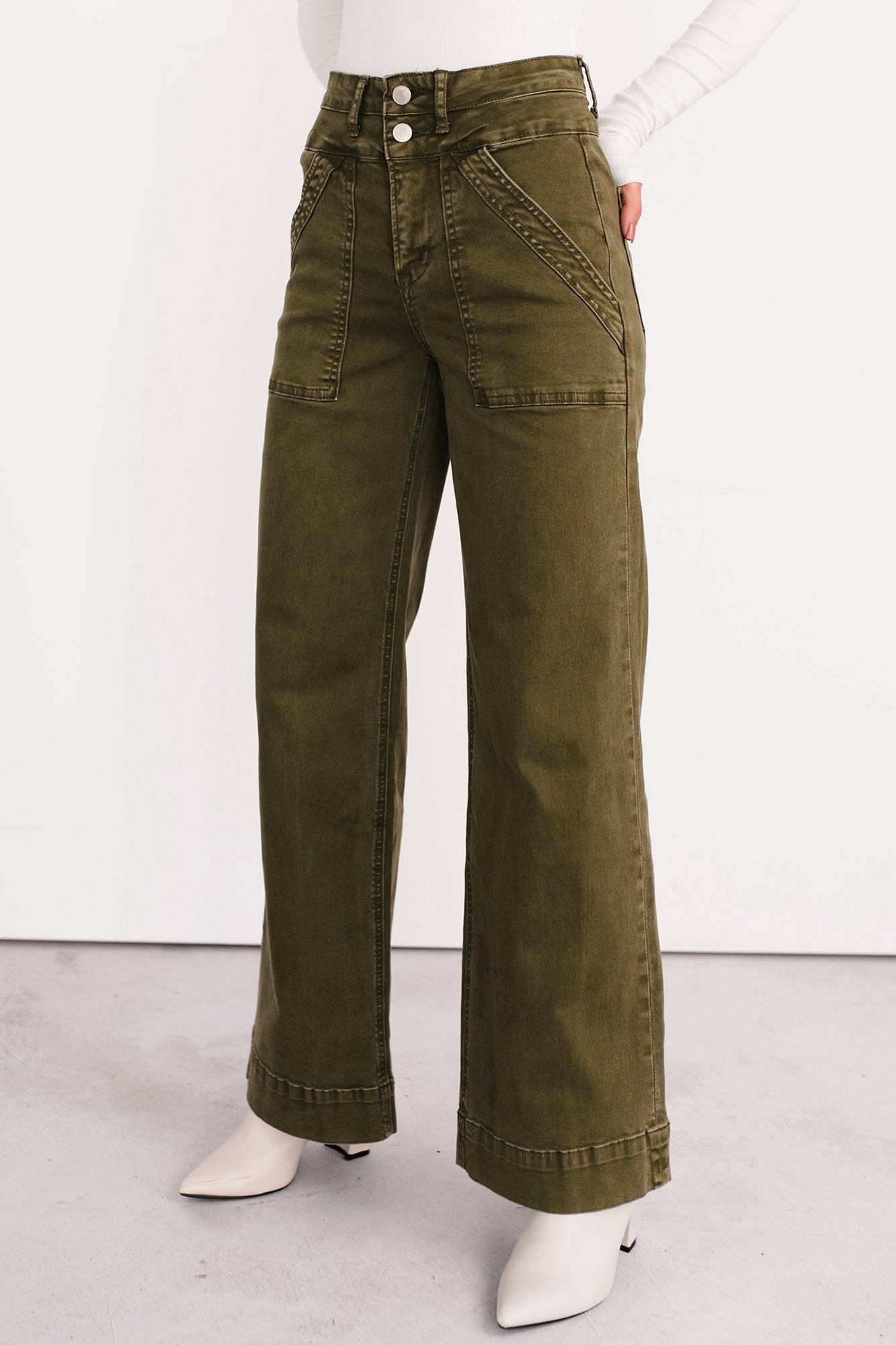 Henley Wide Leg Mica Denim Jeans (Fern Green)