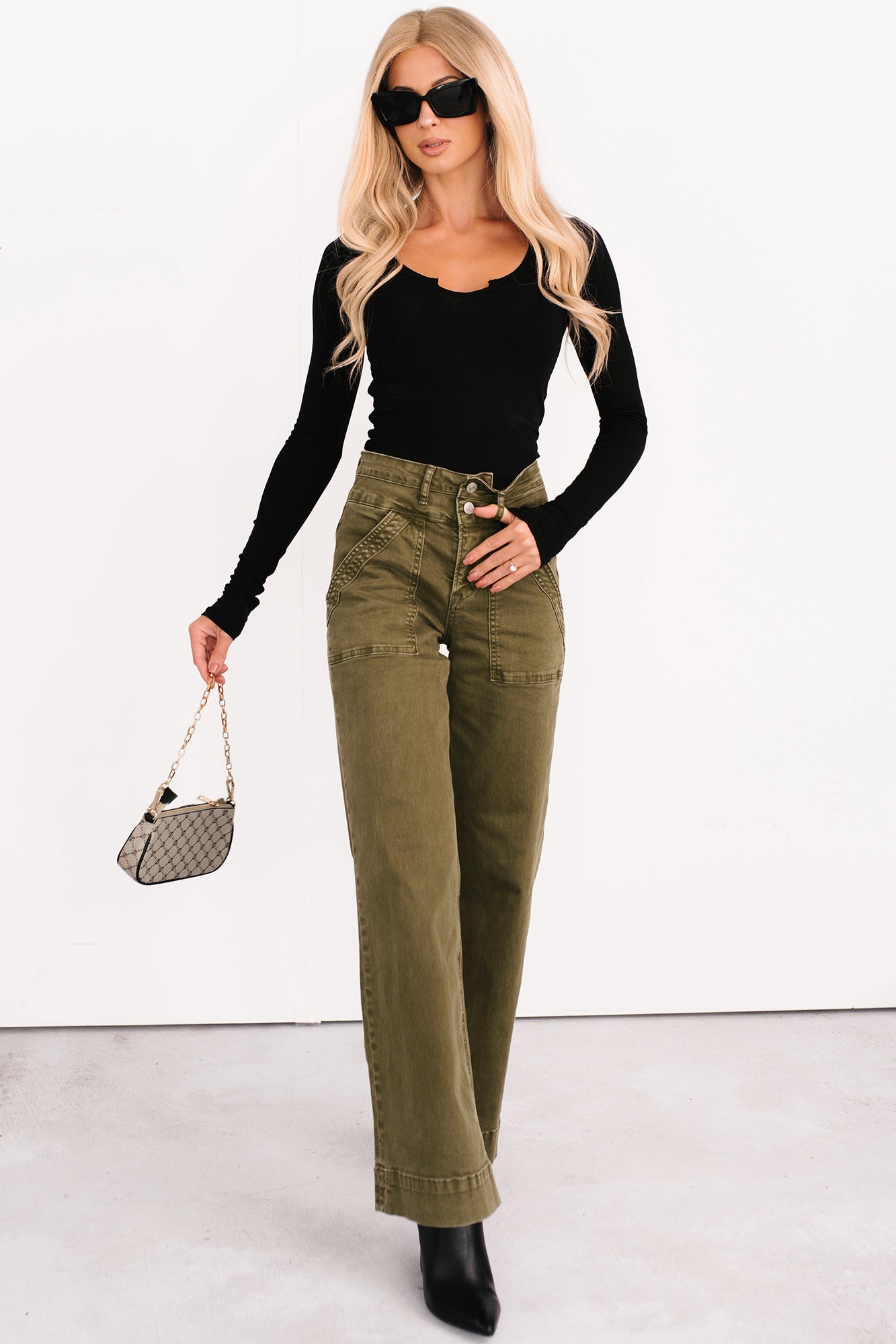 Henley Wide Leg Mica Denim Jeans (Fern Green)