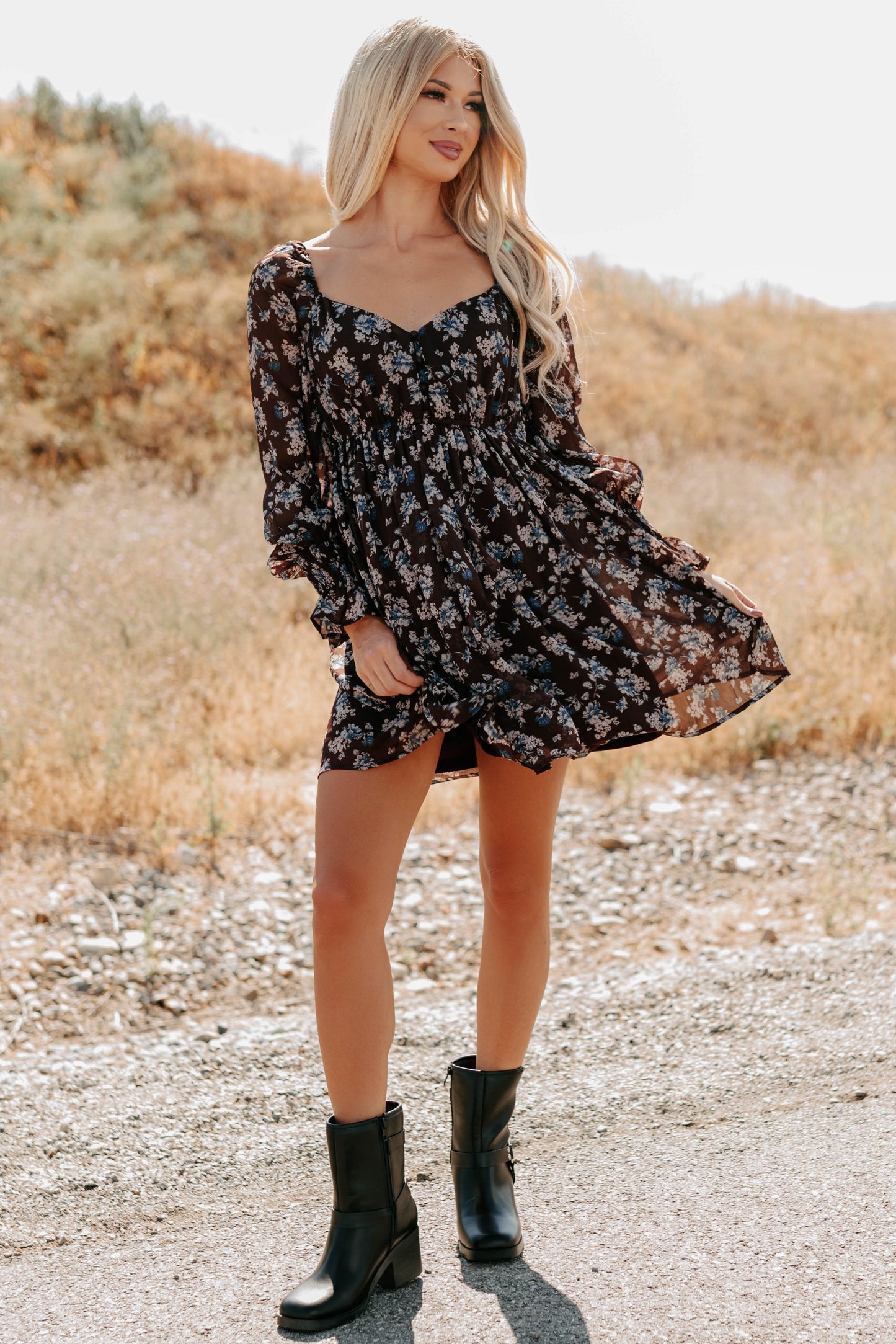 Midnight Blooms Floral Mini Dress (Baked Plum)