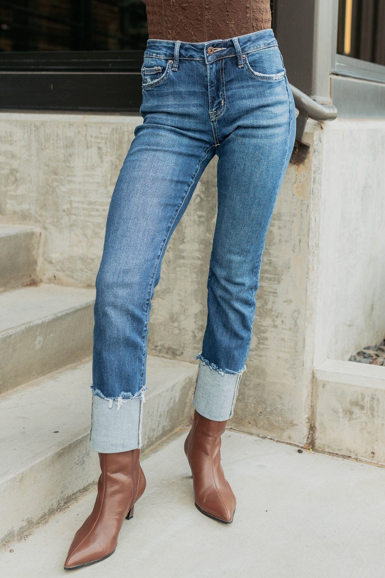 Ava Straight Leg Cuffed Mica Denim Jeans (Dark)