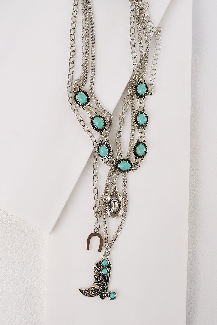 Trail Dust Layered Western Pendant Necklace (Silver)