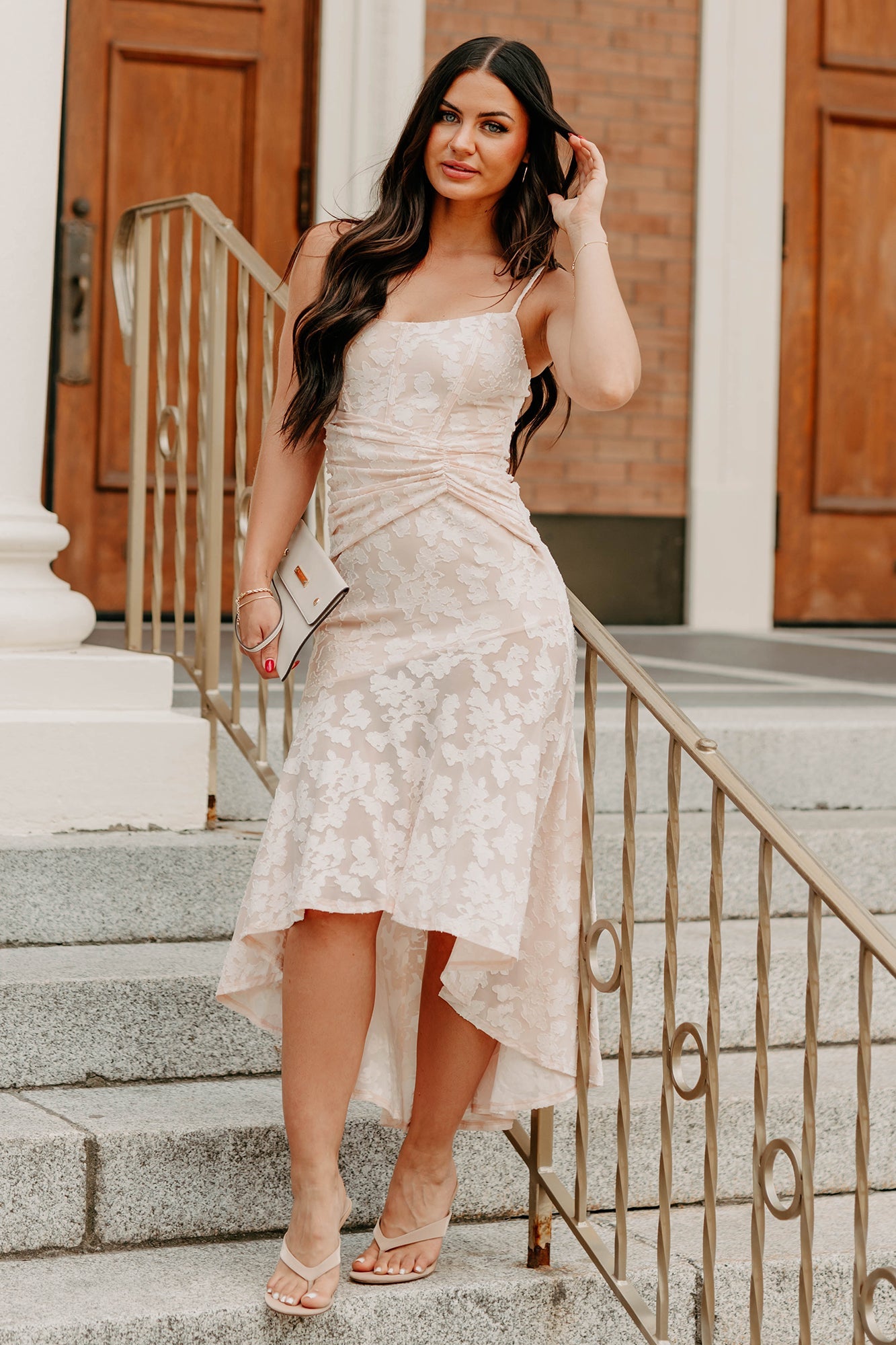 Refined Charm High Low Floral Jacquard Maxi Dress (Blush)