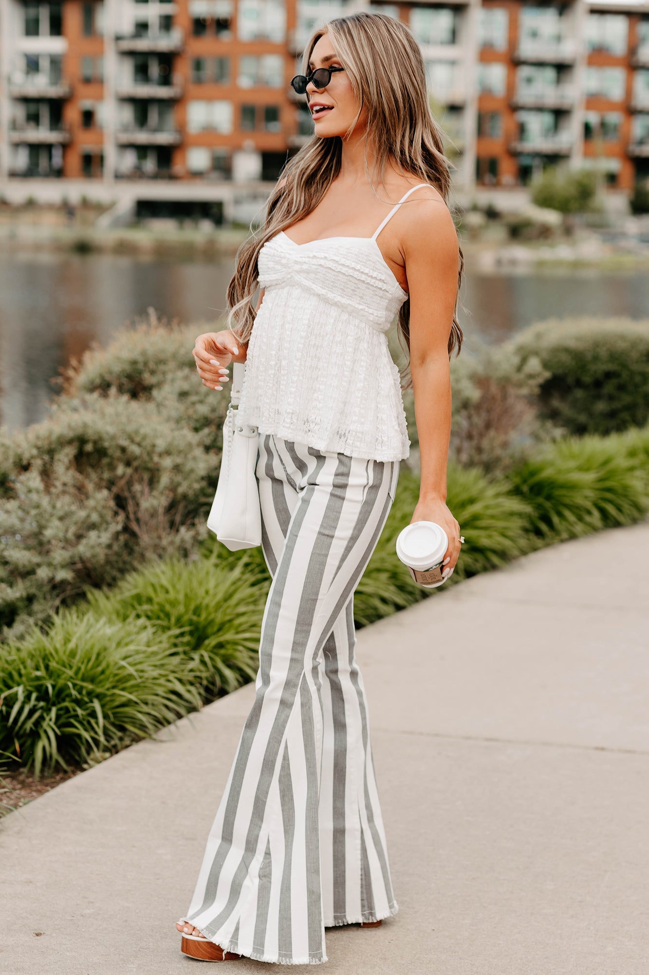 Timelessly Textured Sleeveless Ruffle Lace Top (White)