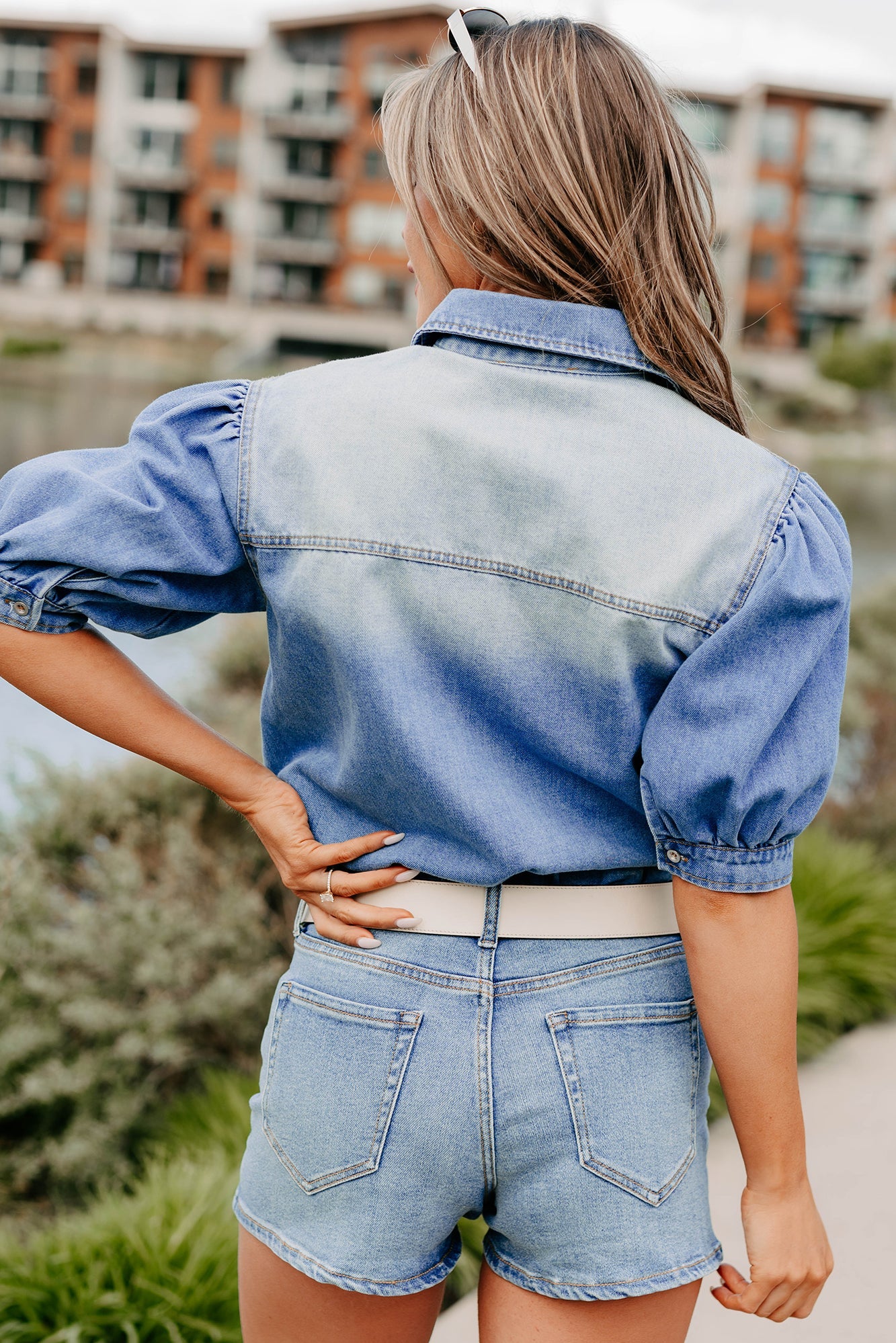 Desert Rose Embroidered Denim Bodysuit (Medium Wash)