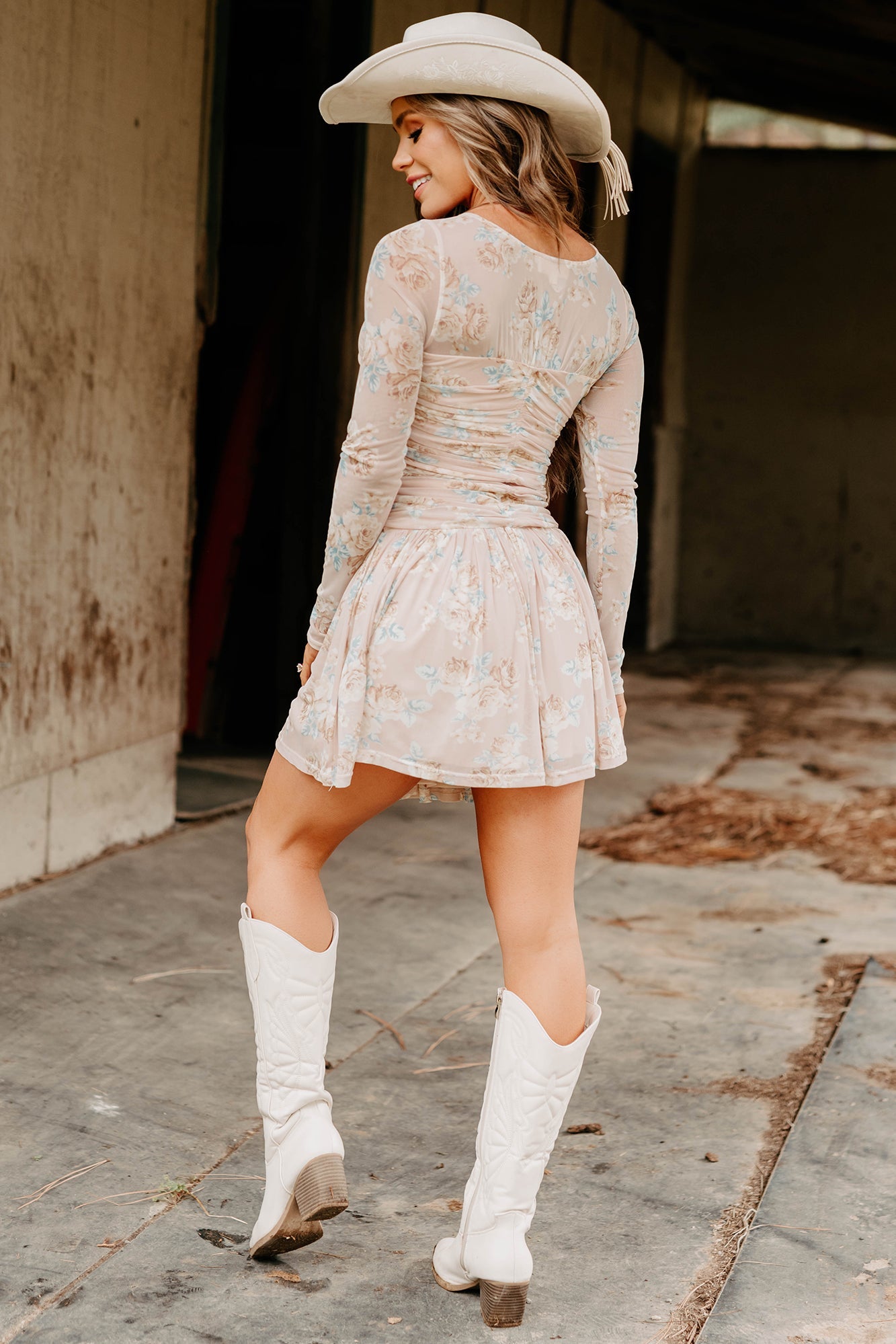 Sweet As Summer Floral Ruched Mini Dress (Blush)