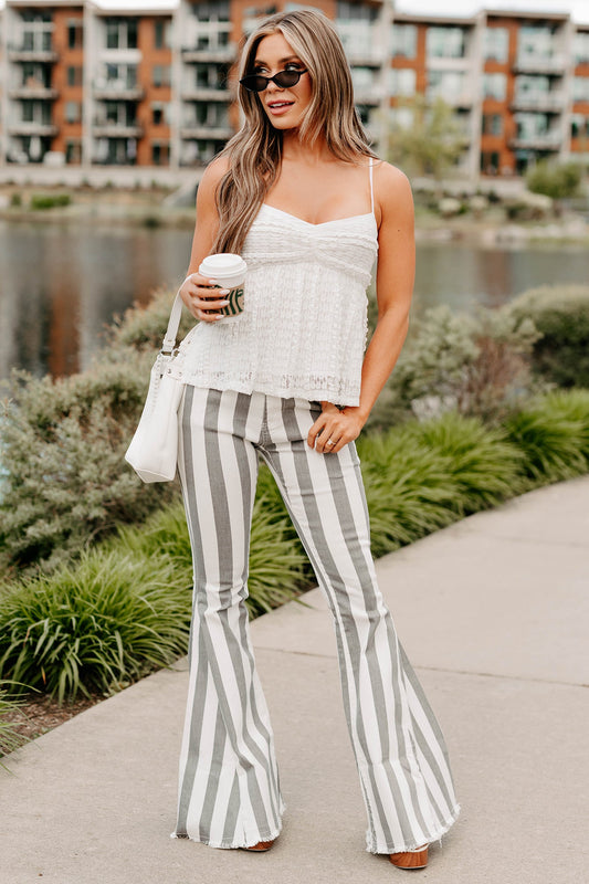 Certified Flirt Striped Flare Jeans (White/Charcoal)