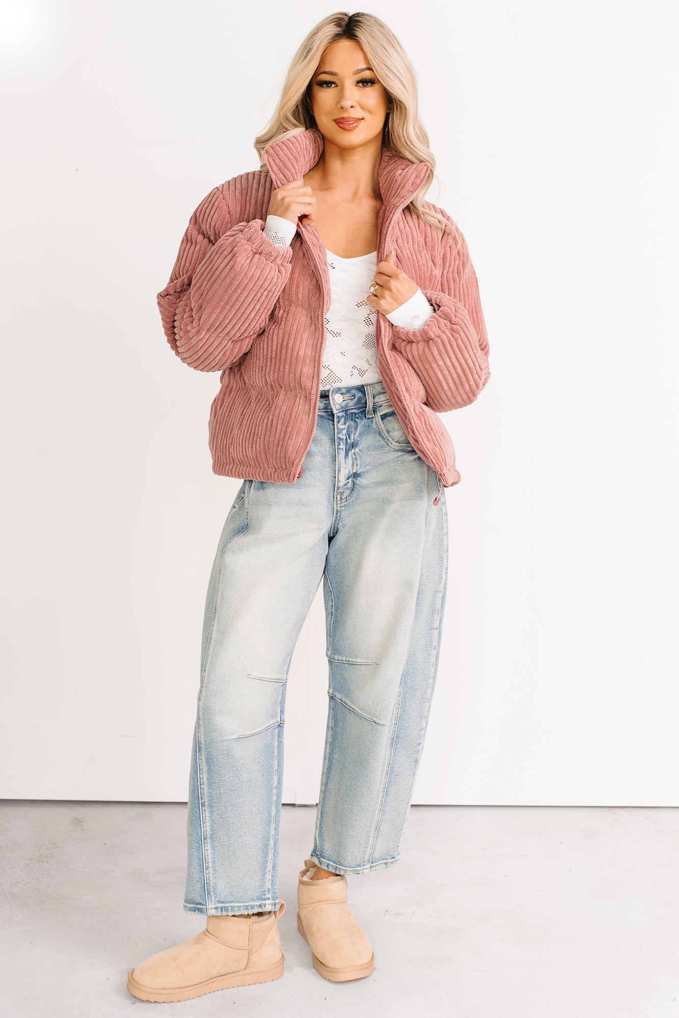 Purely Casual Corduroy Puffer Jacket (Mauve)