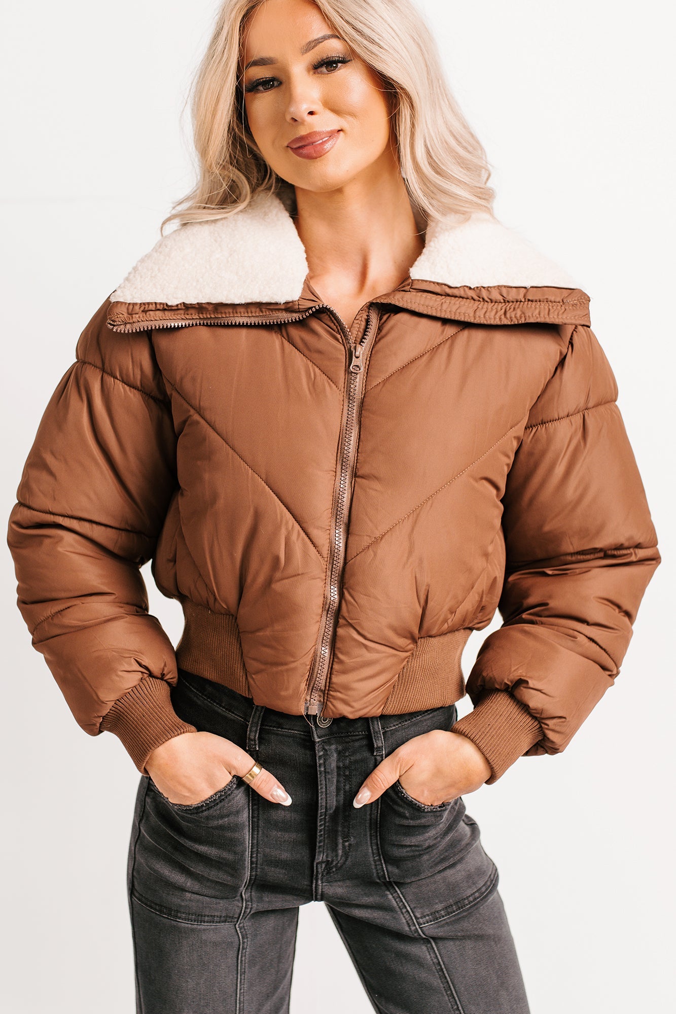 Up To Snow Good Quilted Puff Jacket (Brown)