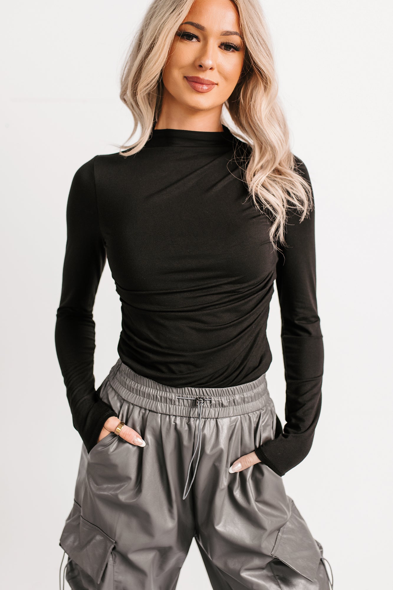 If You Knew Mock Neck Long Sleeve Top (Black)