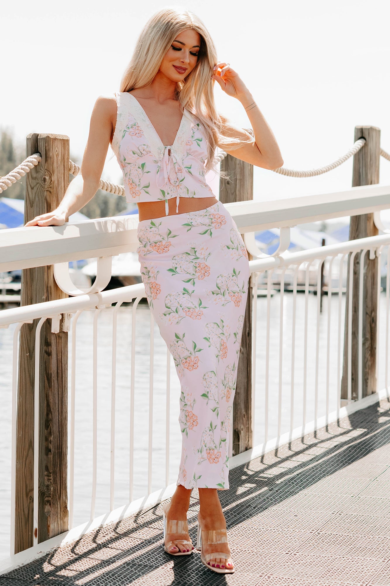 Floral Fantasy Satin Floral Tank Top (Baby Pink)