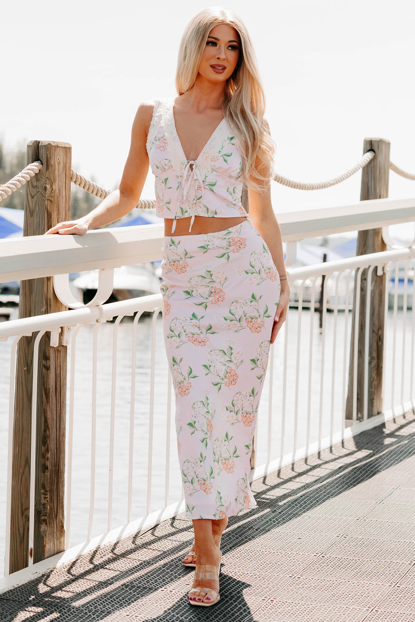 Always Beautiful Floral Satin Skirt (Baby Pink)