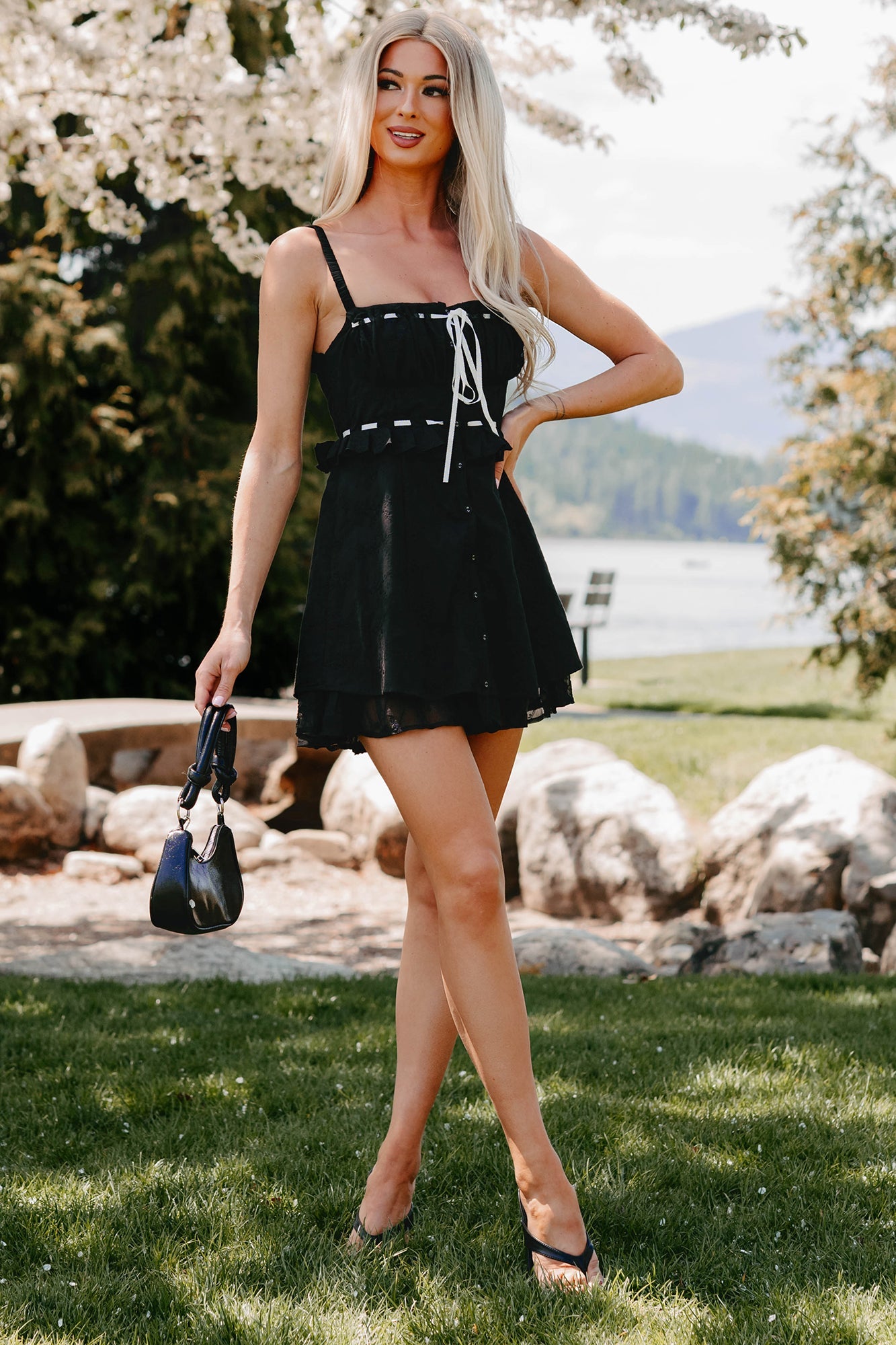 Lead With Love Sleeveless Embroidered Mini Dress (Black)