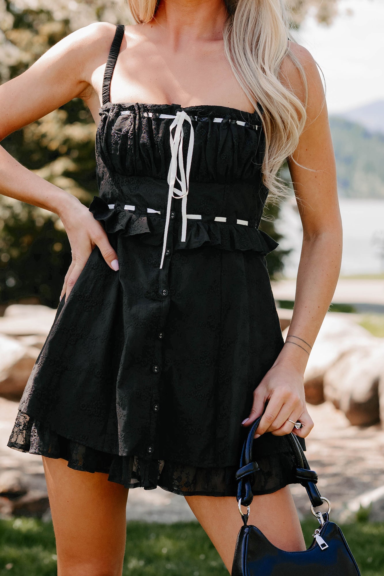 Lead With Love Sleeveless Embroidered Mini Dress (Black)