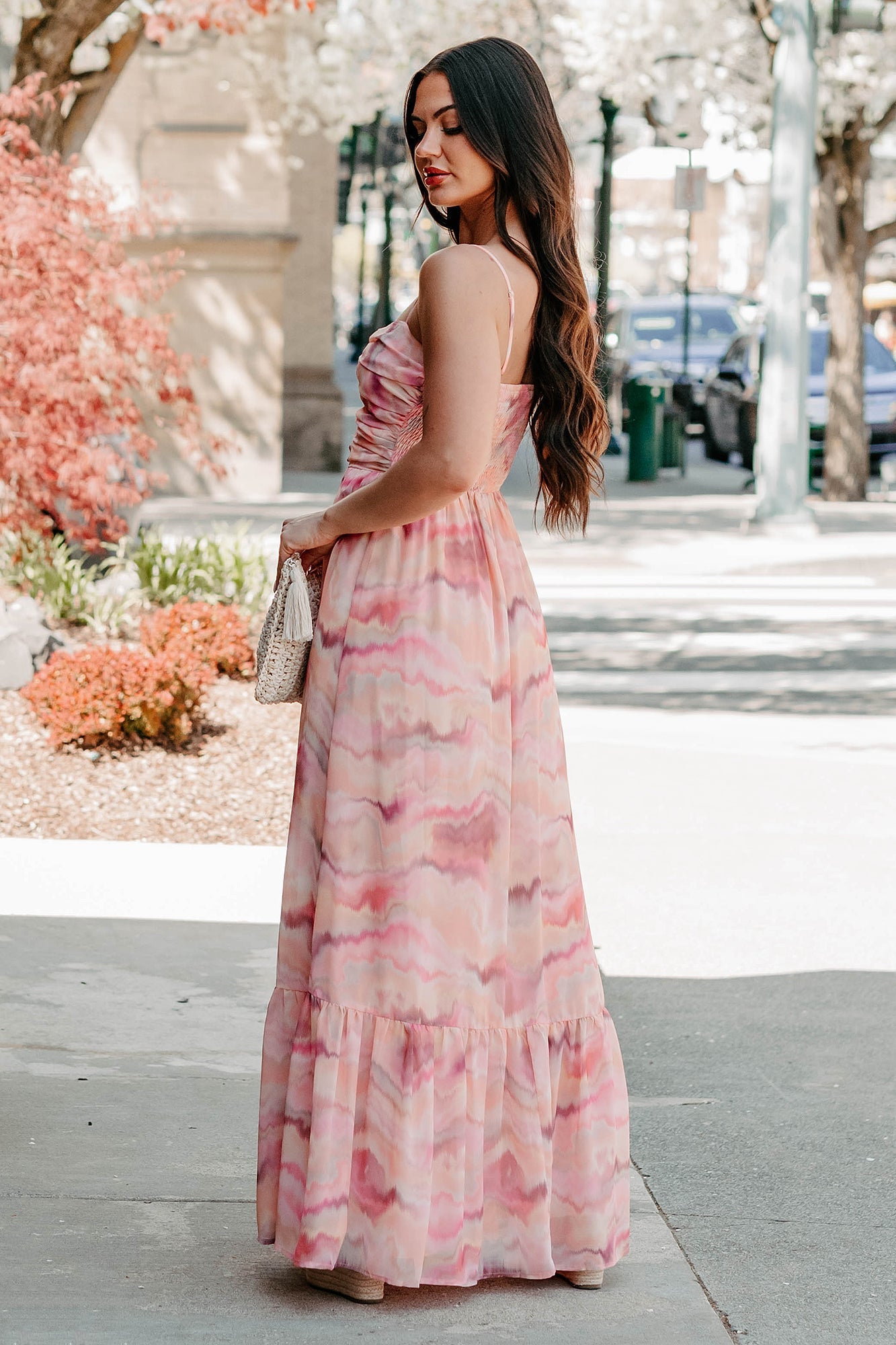 I Hope You Think Of Me Marble Printed Maxi Dress (Pink Multi)