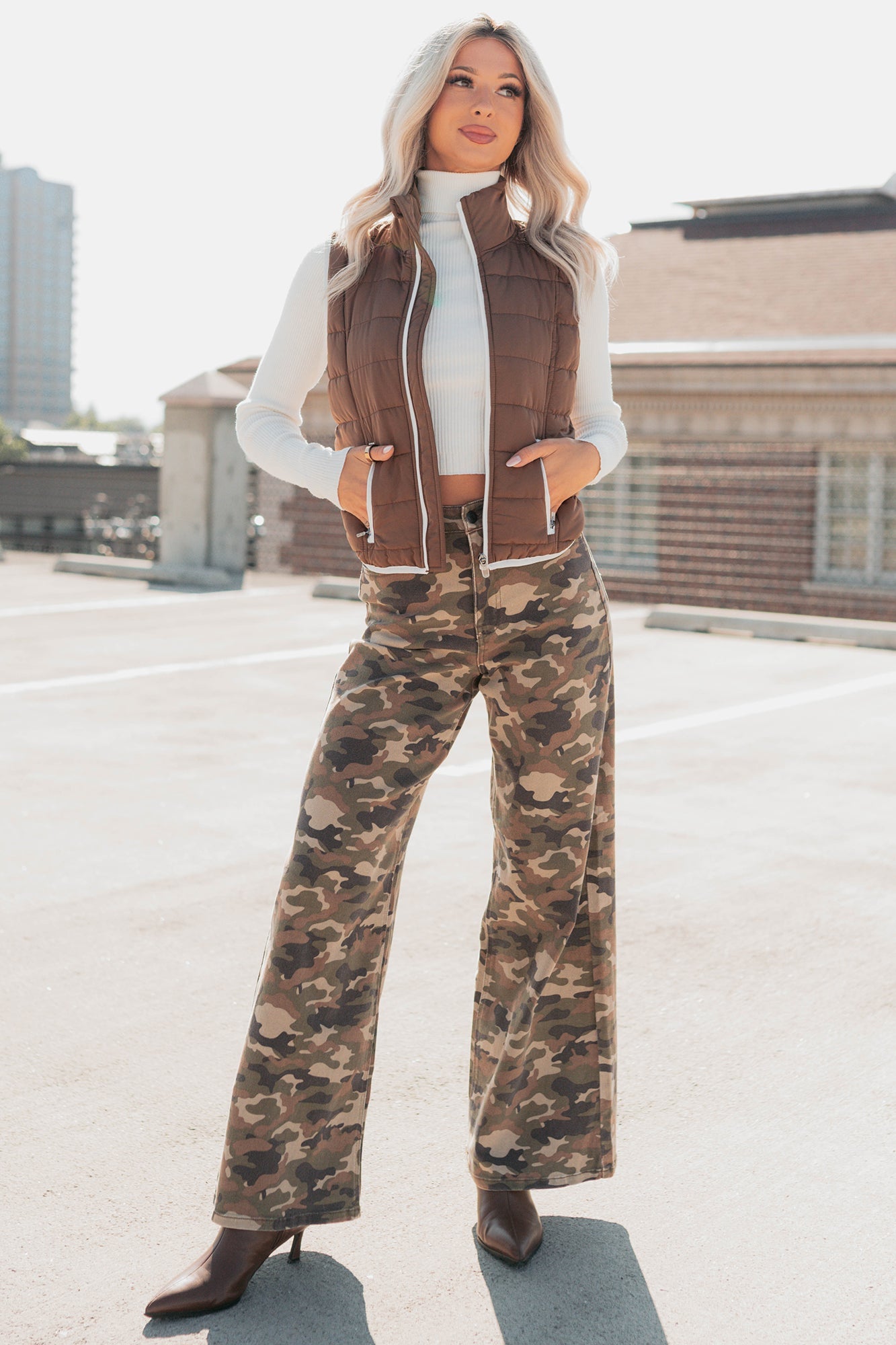 Douglas High Rise Wide Leg Cello Jeans (Camo)