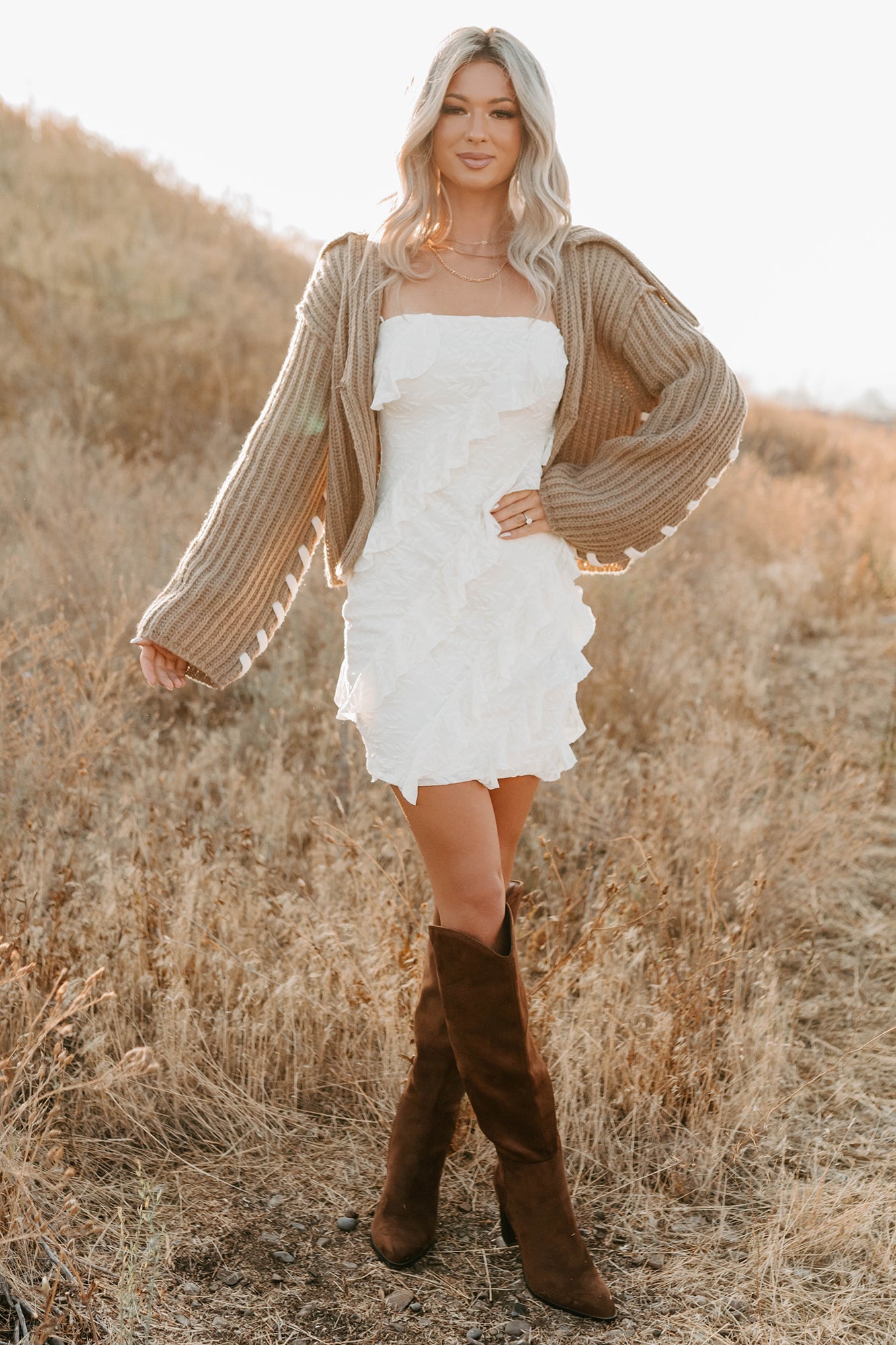 Fading Embers Stitch Sleeve Cardigan (Sand)