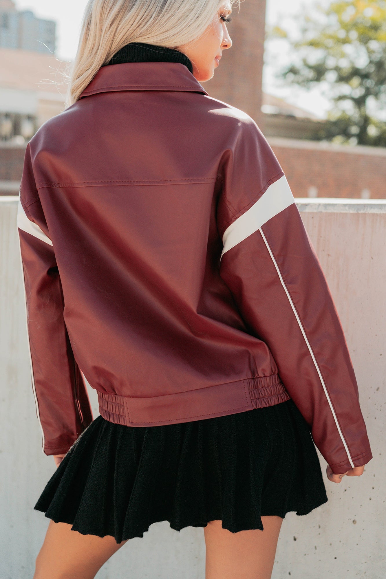 Future Forward Faux Leather Racer Jacket (Burgundy)