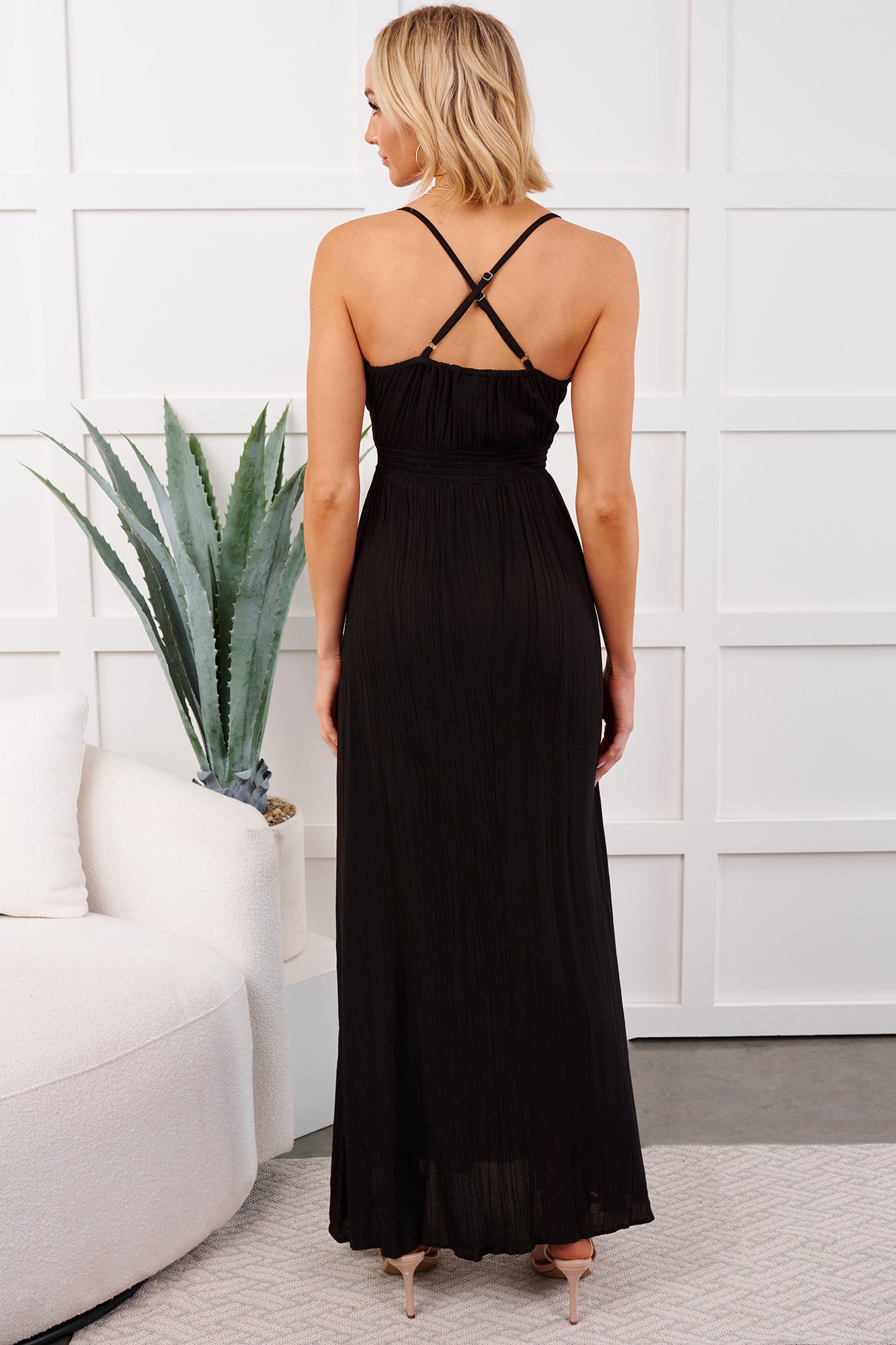 Bloom Baby Sleeveless V Neck Maxi Dress (Black)