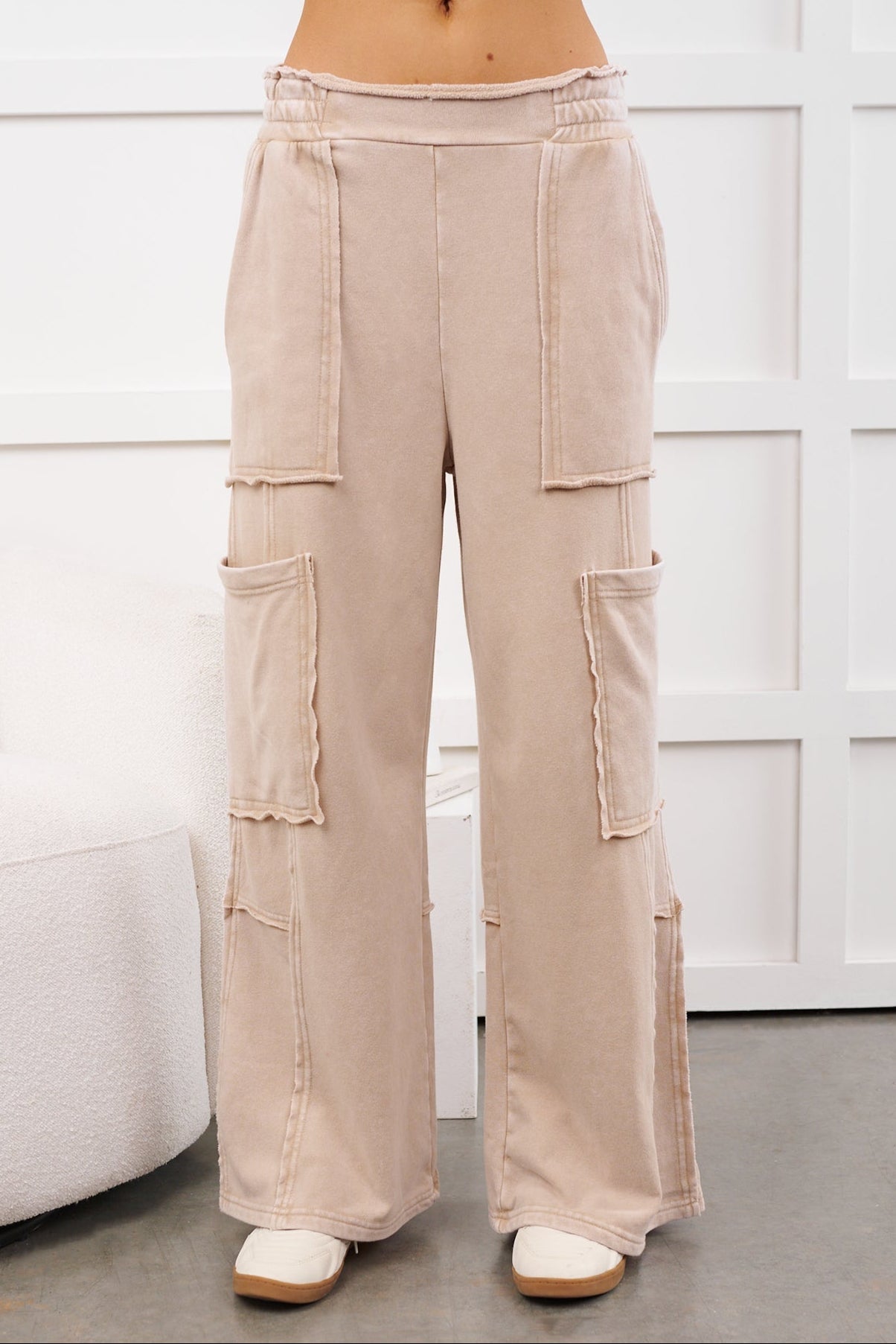 Mellow Hours Cargo Wide Leg Lounge Pants (Dark Taupe)