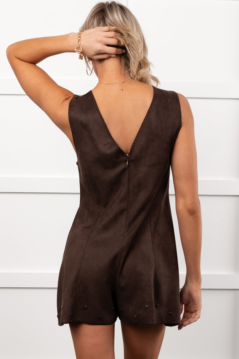 Let It Be Faux Suede Lace-Up Romper (Dark Chocolate)