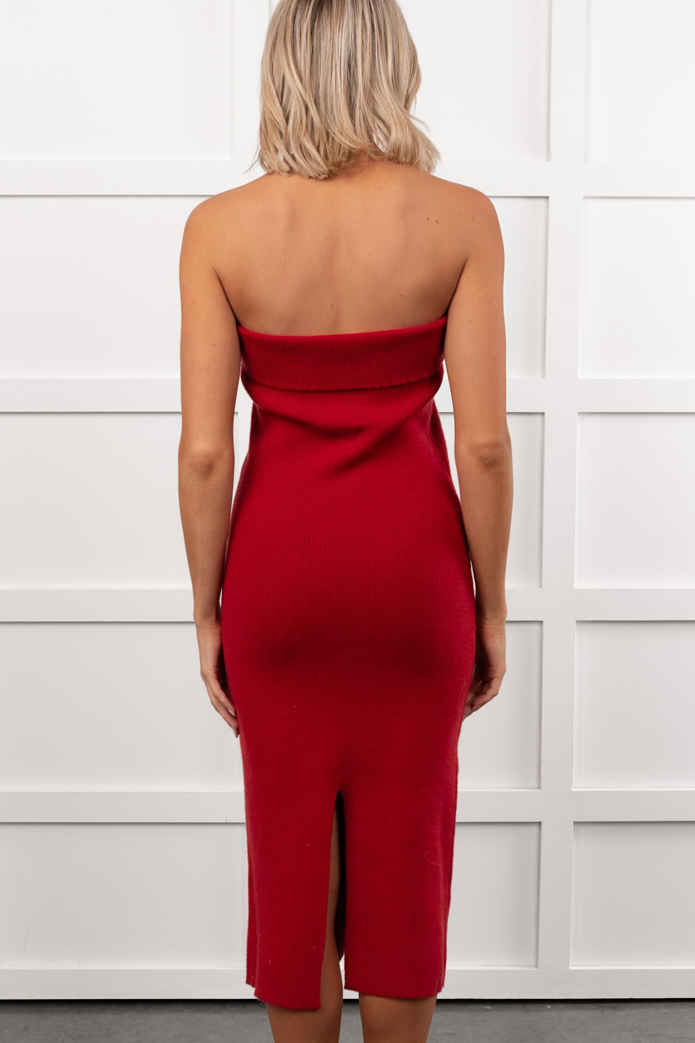 My Alter Ego Strapless Sweater Midi Dress (Red)