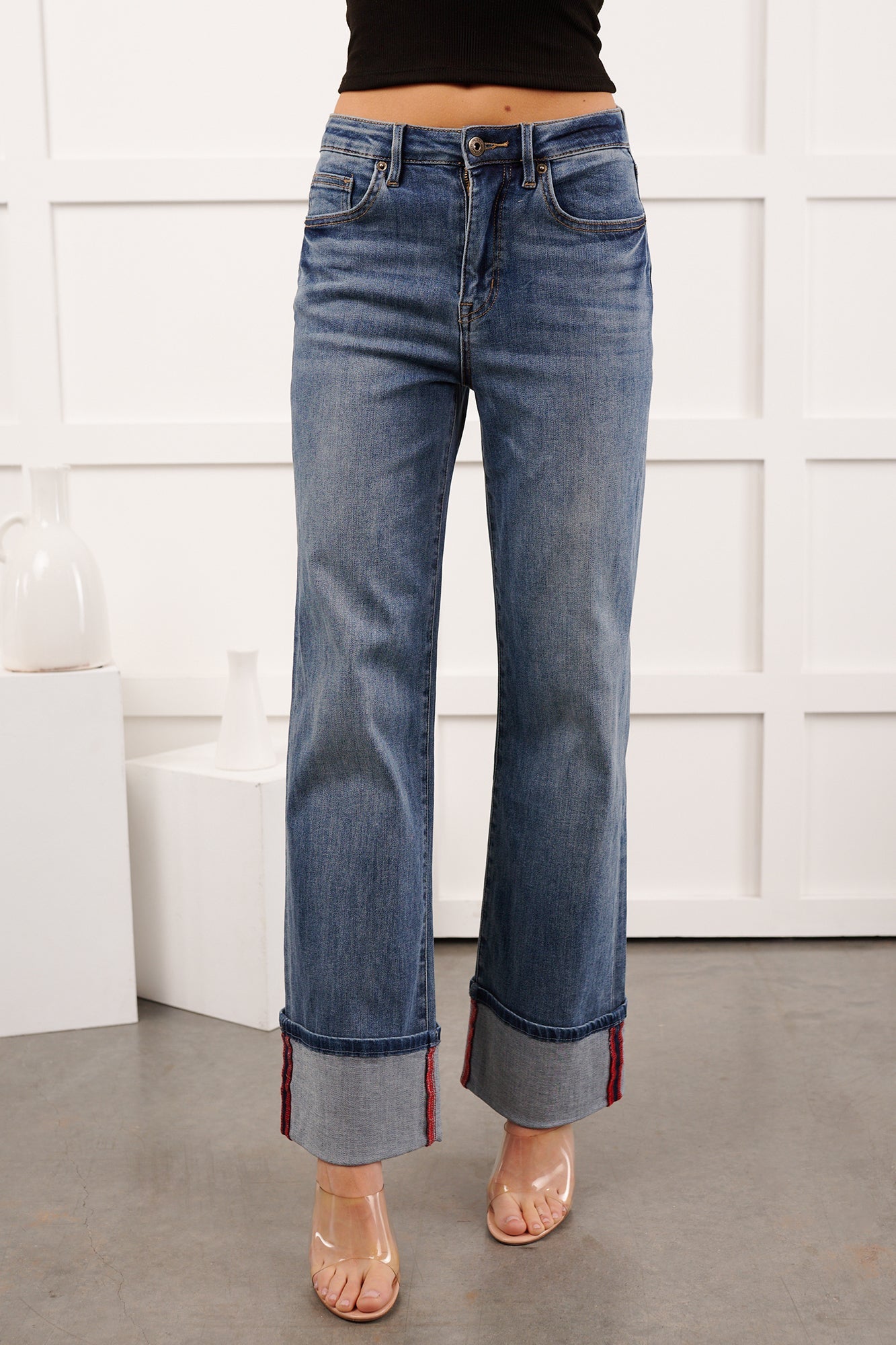 Moises Wide Leg Cuffed Mica Denim Jeans (Porto Blue)