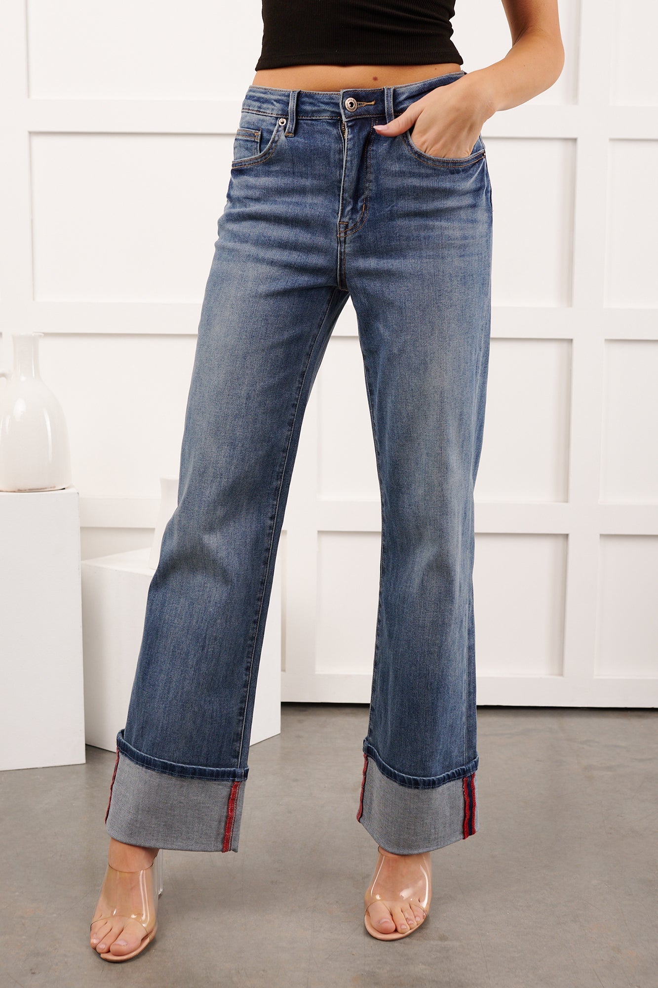 Moises Wide Leg Cuffed Mica Denim Jeans (Porto Blue)