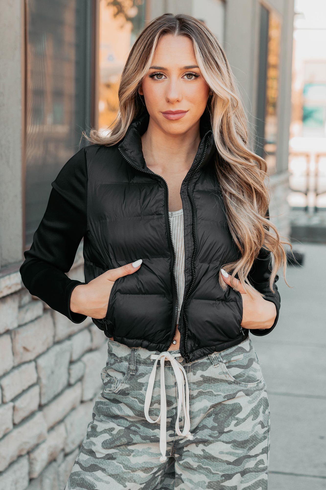 Frost Bound Scuba Sleeve Puffer Jacket (Black)