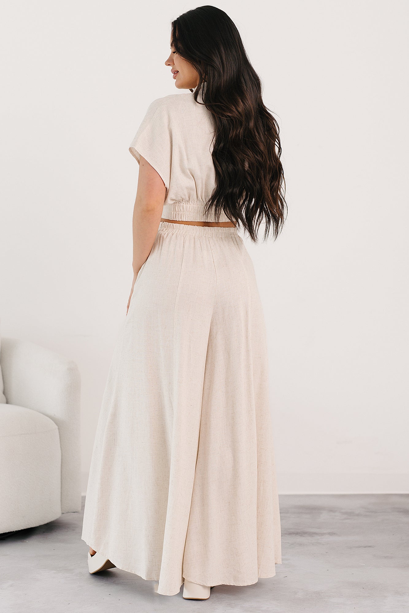 Chic and Simple Crop Top & Palazzo Pants Set (Oatmeal)