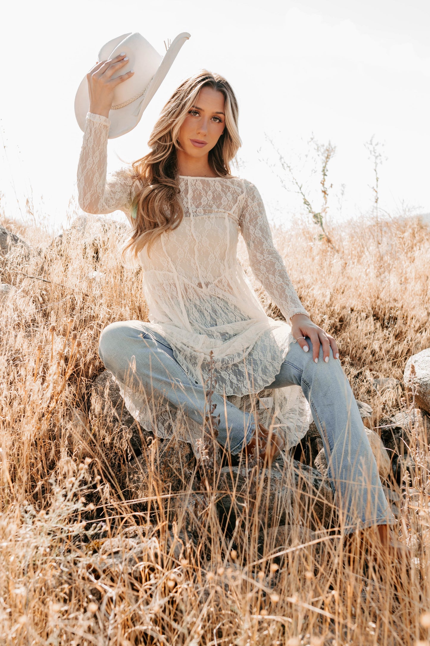 Spirit Dances Sheer Lace Midi Layering Dress (Ecru)