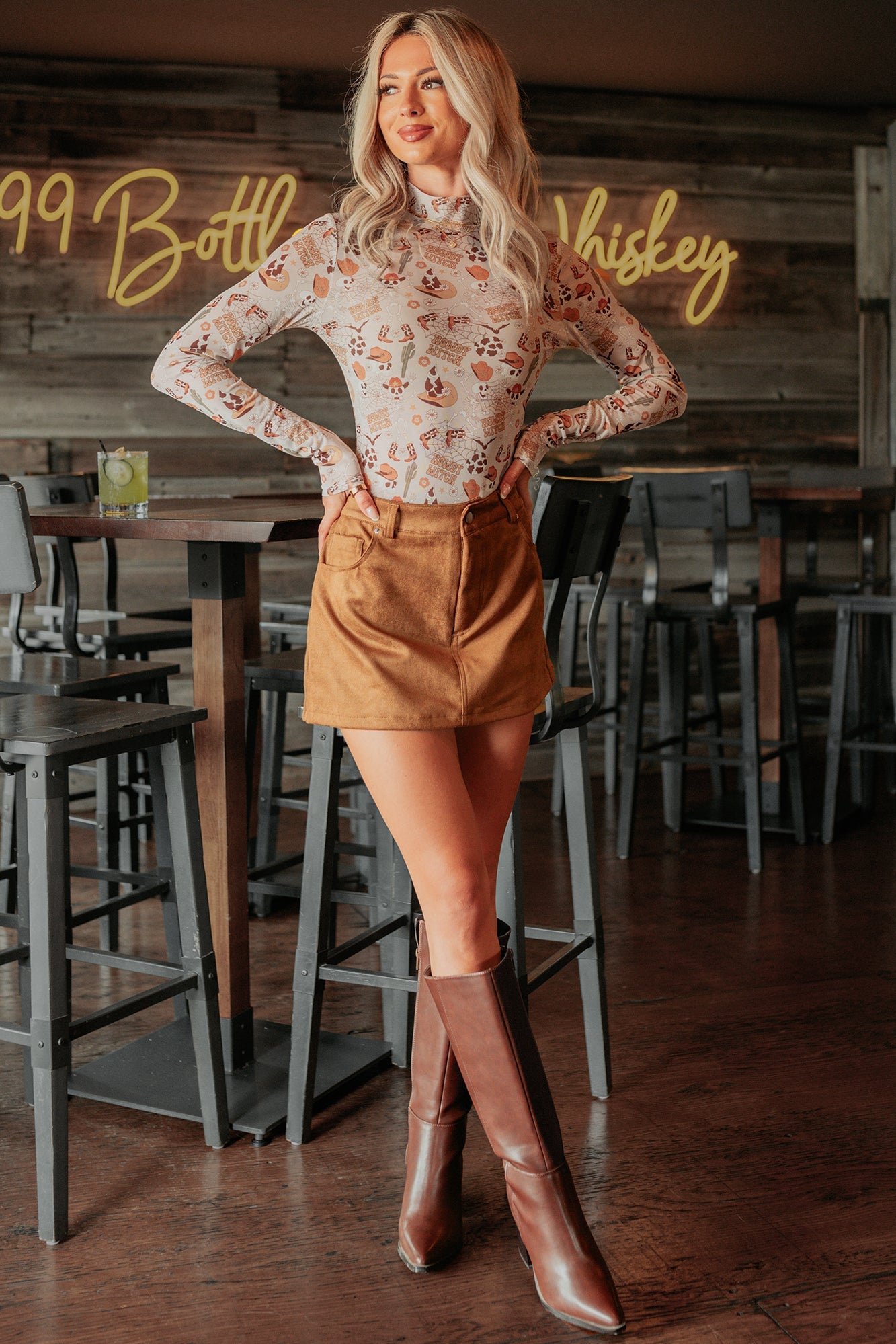"Howdy Witch" NM Original Mesh Mock Neck Bodysuit (Howdy Witch)
