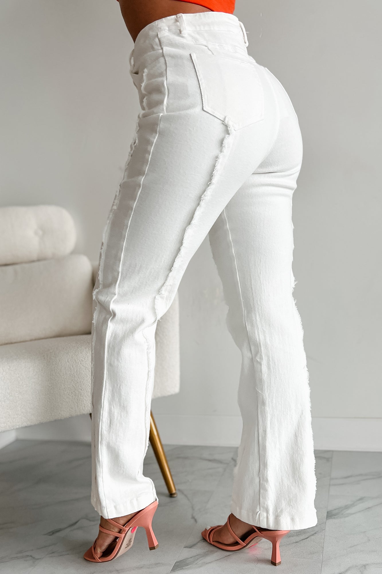 Controversial Views Frayed Flare Jeans (White)