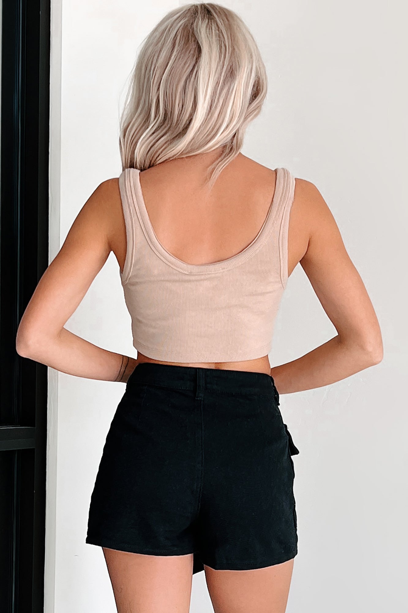 Just Basic Ribbed Crop Tank Top (Light Tan)