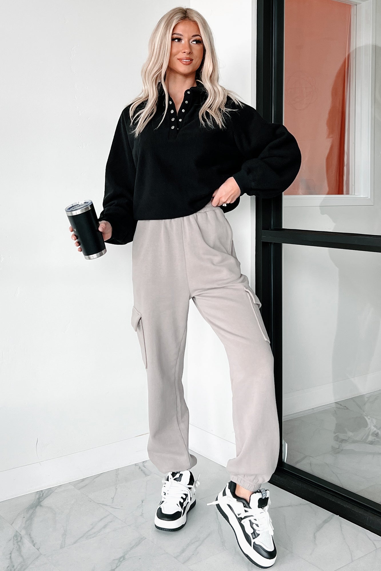 Working Remotely Fleece Pullover Top (Black)