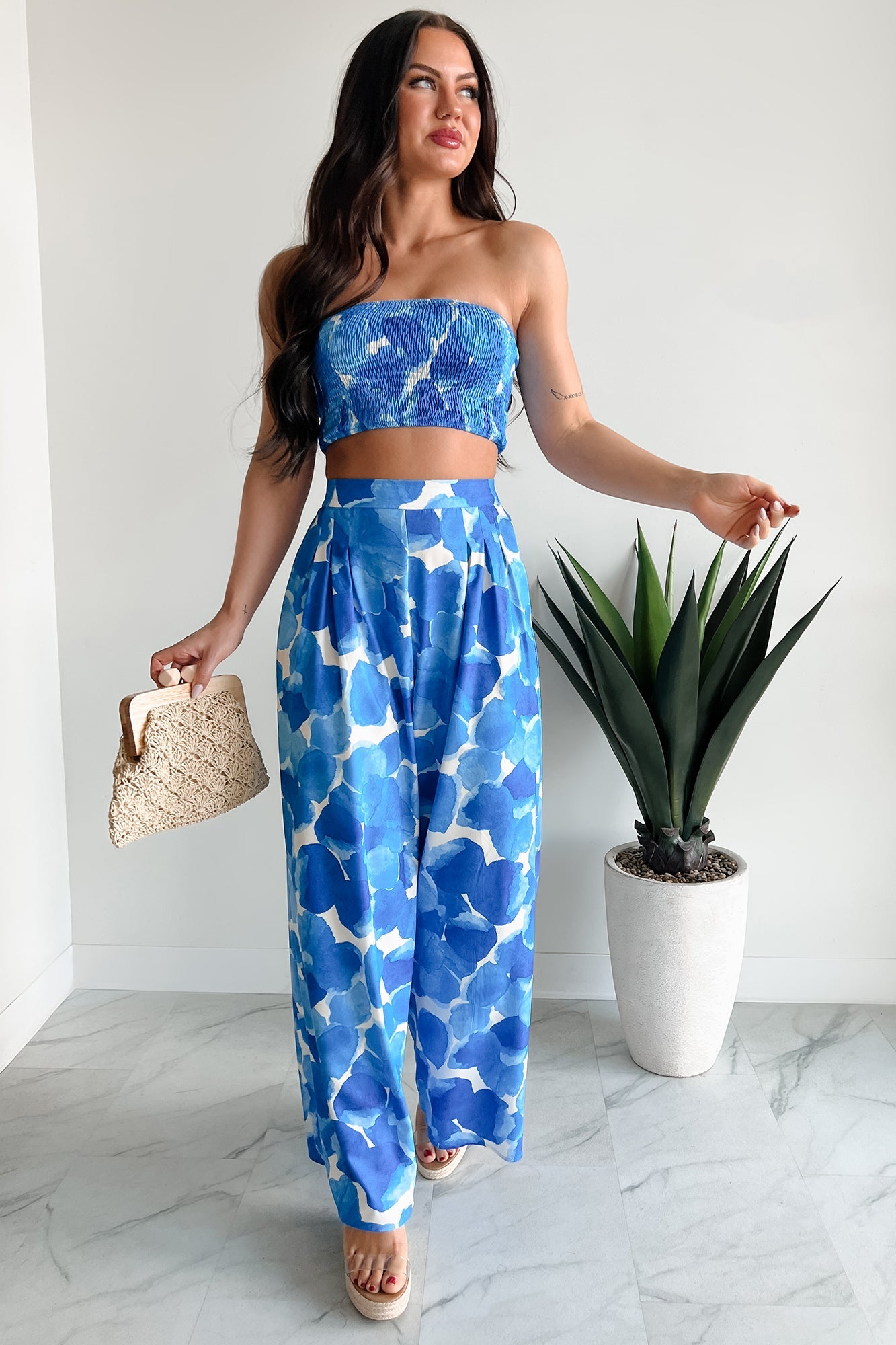 Wandering Freely Two-Piece Bandeau Pant Set (Blue)