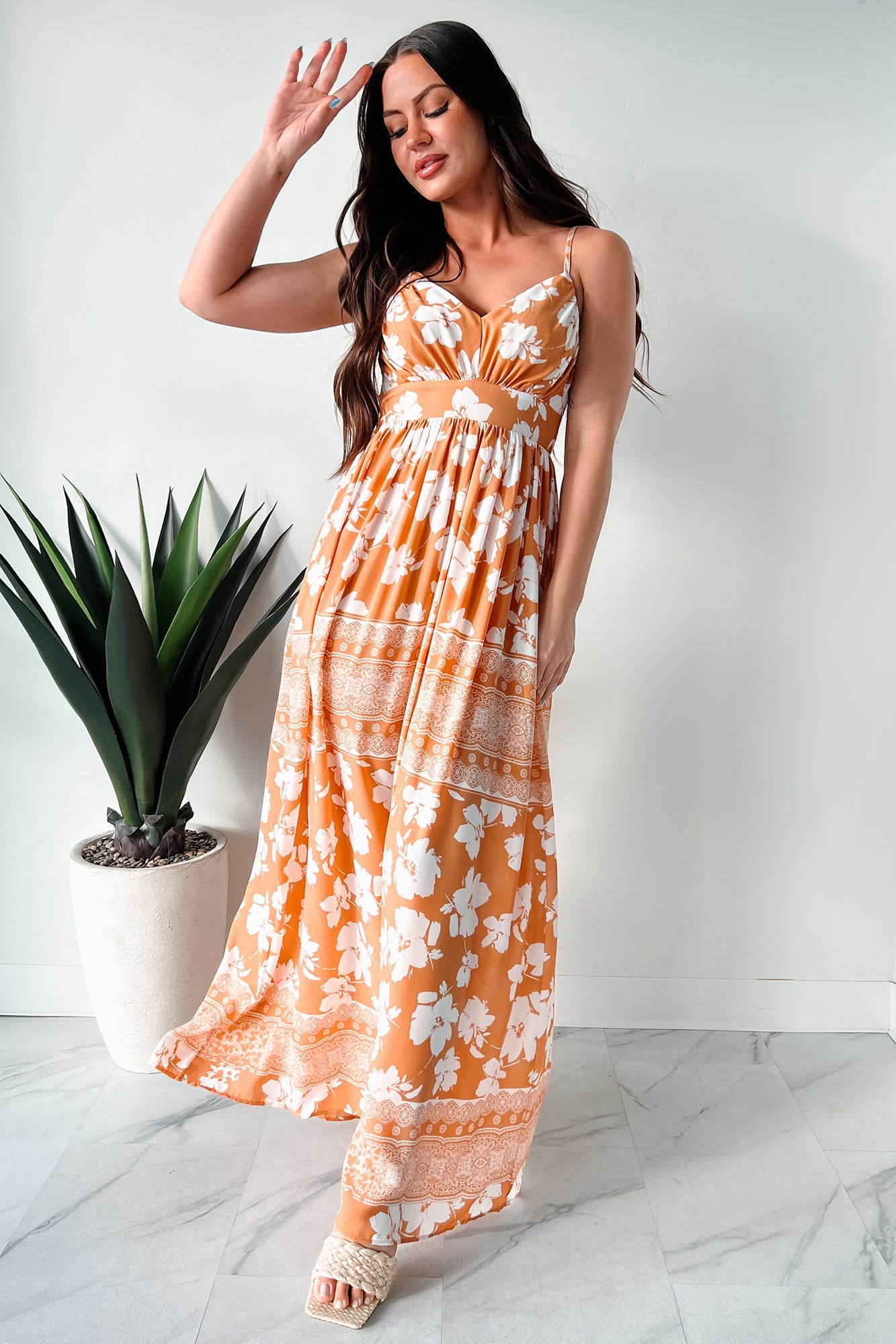 Honolulu Happy Hour Floral Maxi Dress (Apricot)