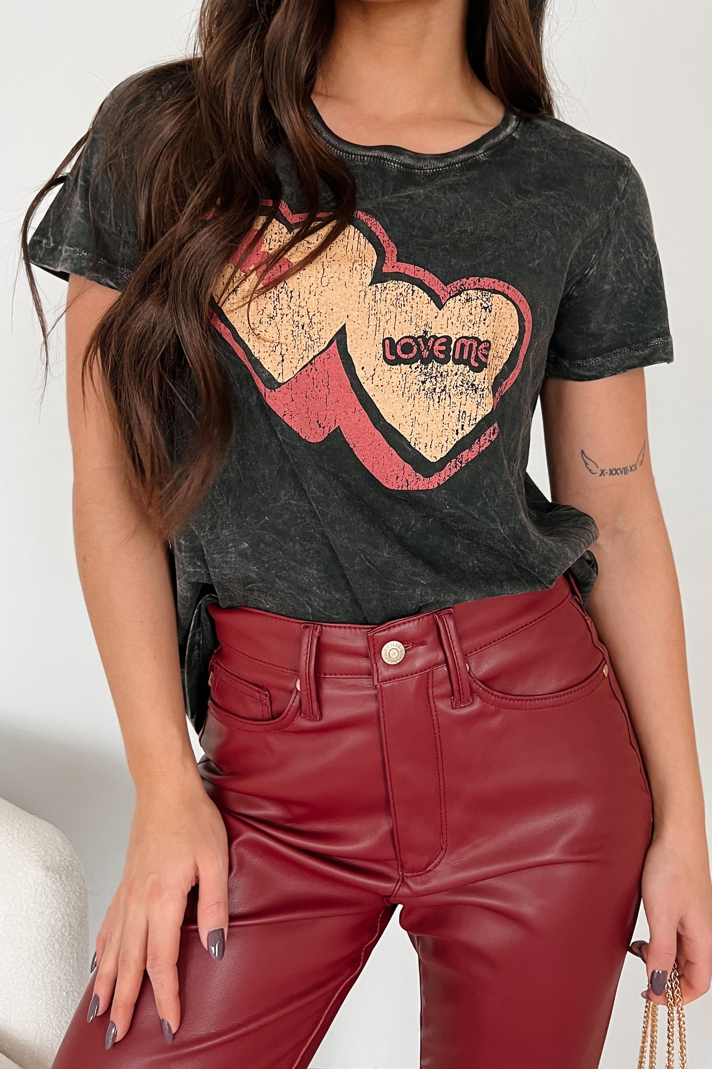 "Love Me" Mineral Wash Graphic Top (Charcoal)